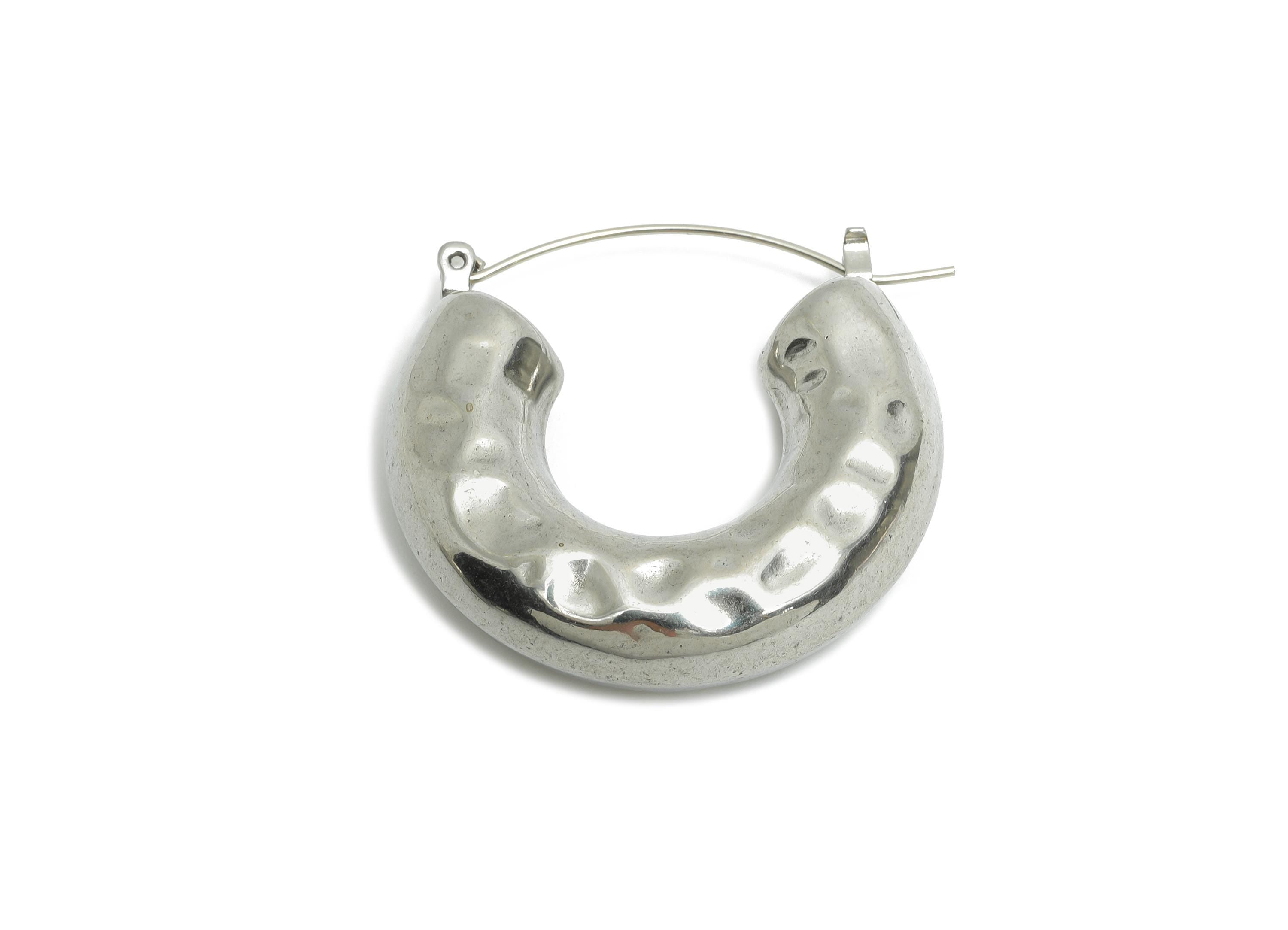 Steel Hoop Earrings - Hammered Thick C Hoop Earrings - Hinged Back - Statement Steel Hoop Jewelry - Steel Findings - 35x28x9.06mm - SS1699 - DOMEDBAZAAR