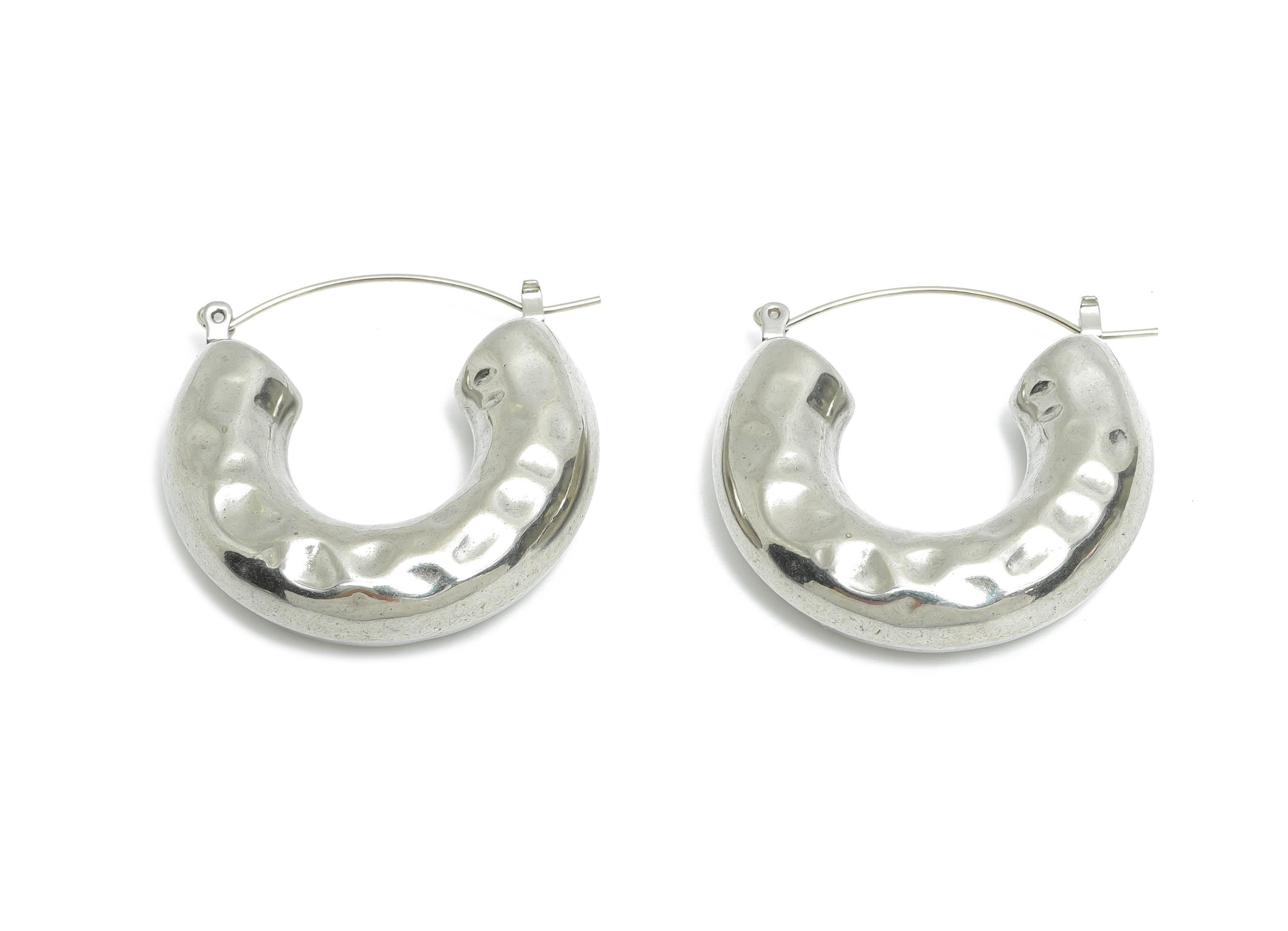 Steel Hoop Earrings - Hammered Thick C Hoop Earrings - Hinged Back - Statement Steel Hoop Jewelry - Steel Findings - 35x28x9.06mm - SS1699 - DOMEDBAZAAR