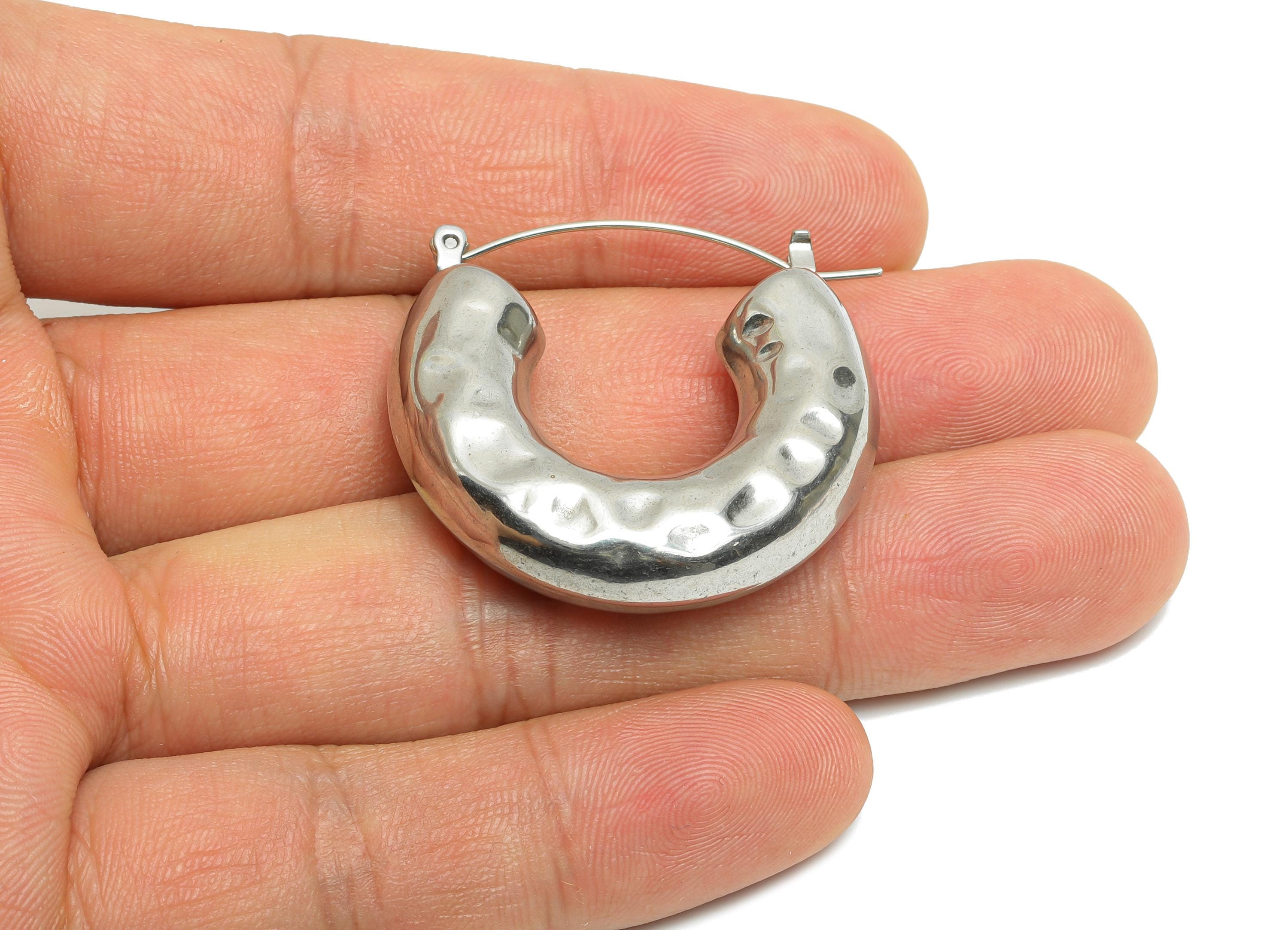 Steel Hoop Earrings - Hammered Thick C Hoop Earrings - Hinged Back - Statement Steel Hoop Jewelry - Steel Findings - 35x28x9.06mm - SS1699 - DOMEDBAZAAR