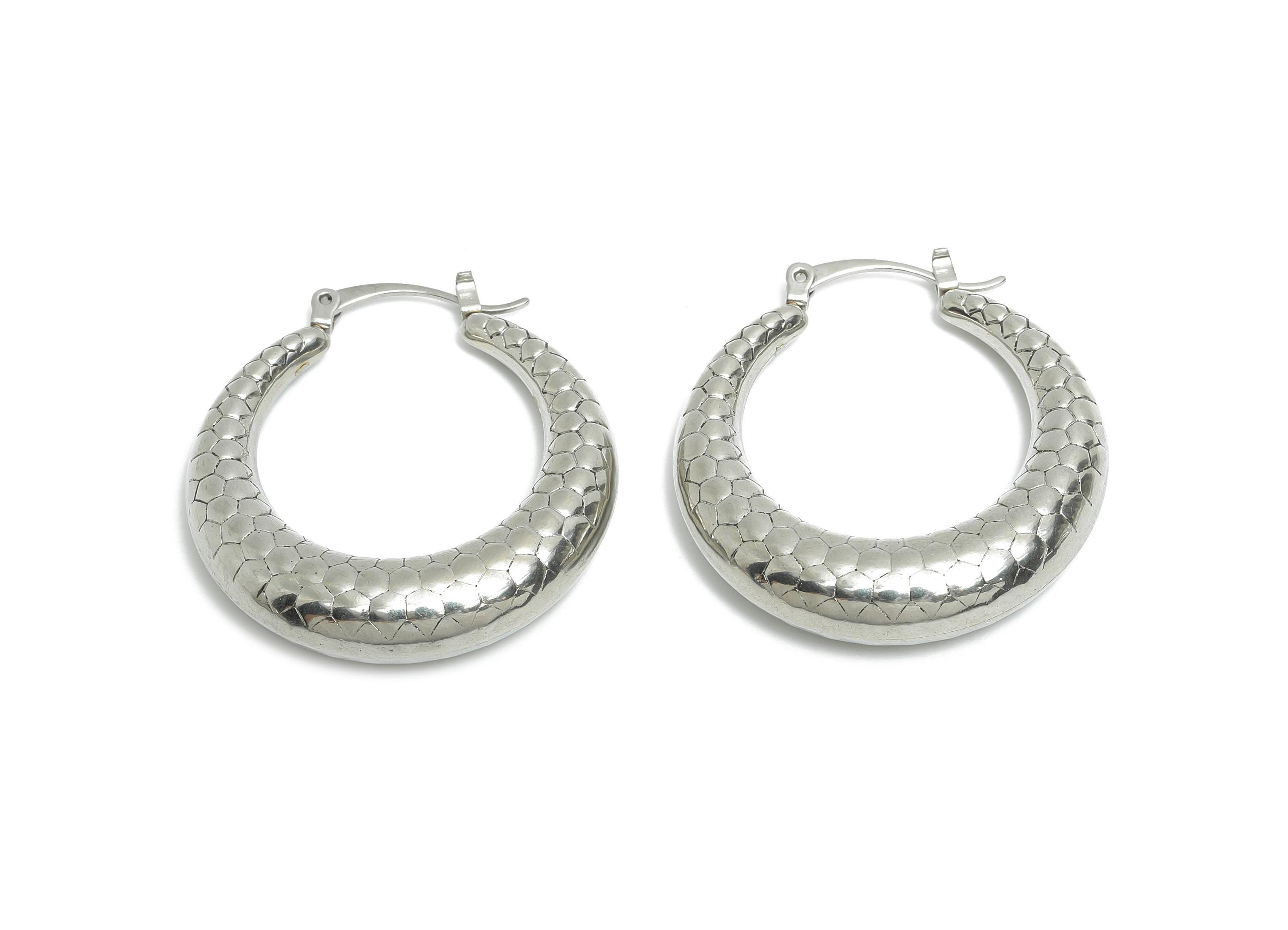 Steel Hoop Earring - Honeycomb Pattern Silver Hoop Earring - Hinged Back - Unique Steel Hoop Jewelry - Steel Finding - 35x35x8.08mm - SS1698 - DOMEDBAZAAR
