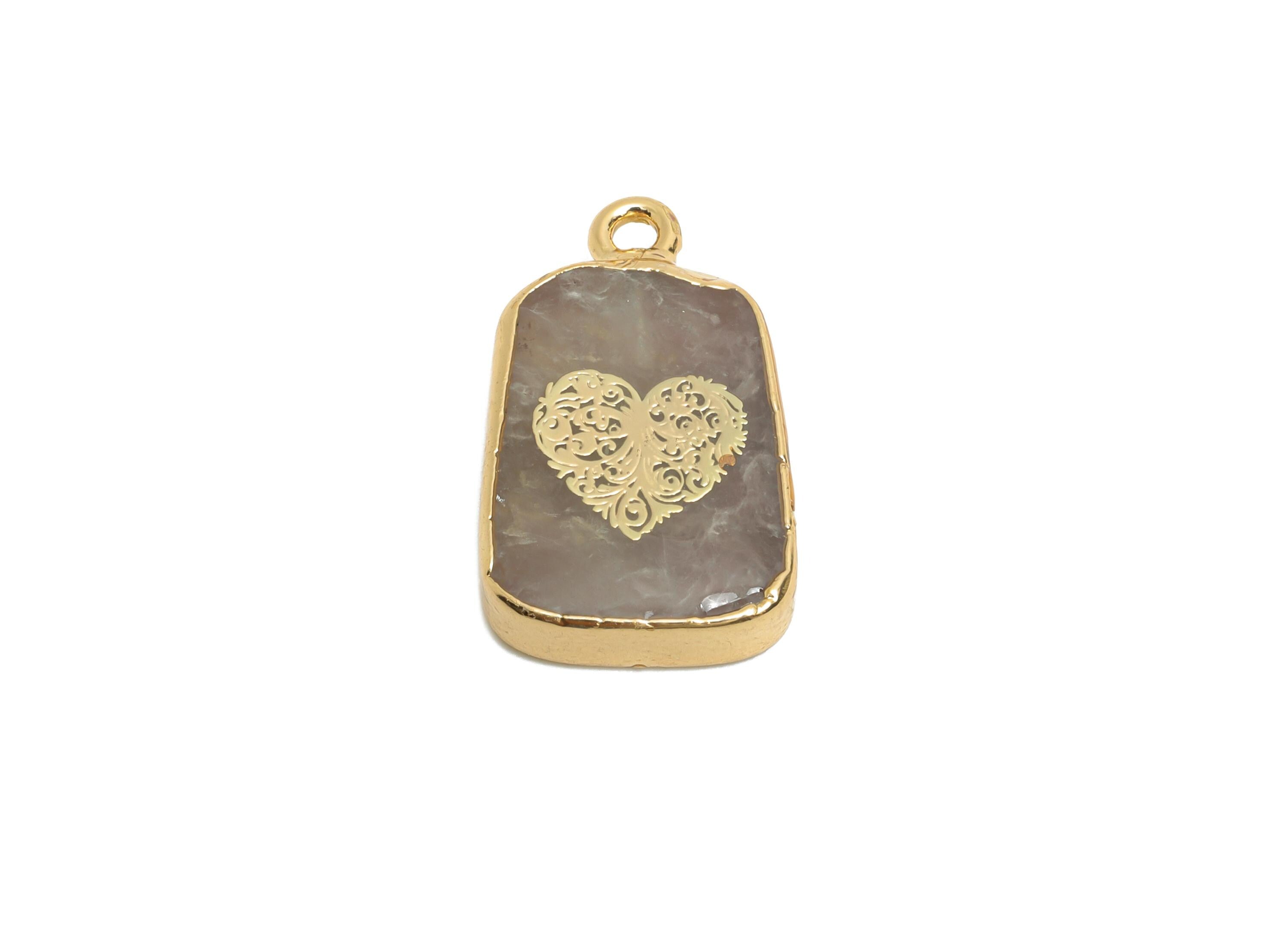 Strawberry Quartz Heart Pendant - Brass Heart For Handmade Necklace - Handcrafted Jewelry Piece - KC Gold Plating - 22x13x4mm - NS2874 - DOMEDBAZAAR