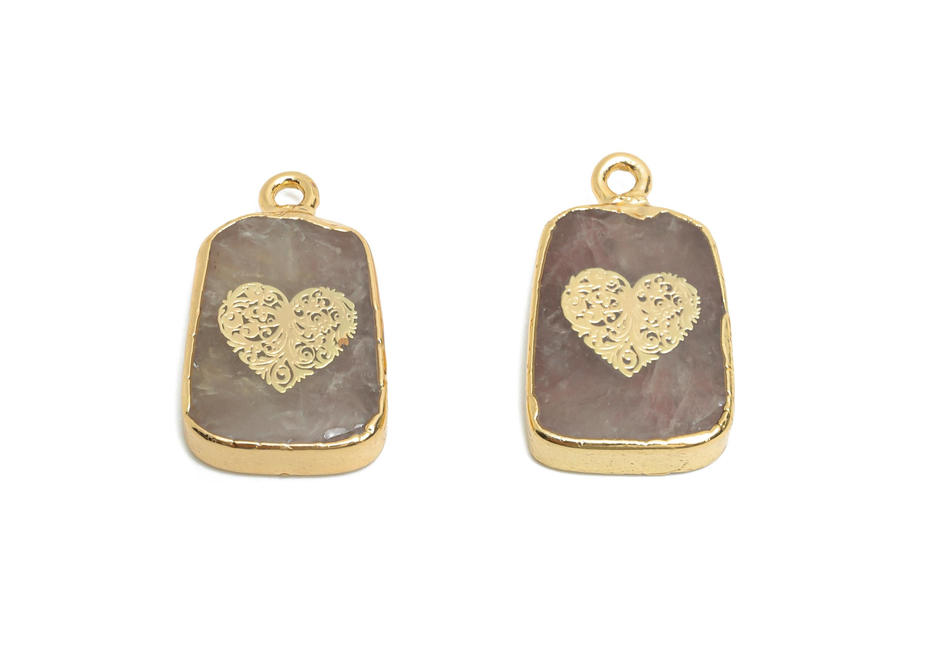 Strawberry Quartz Heart Pendant - Brass Heart For Handmade Necklace - Handcrafted Jewelry Piece - KC Gold Plating - 22x13x4mm - NS2874 - DOMEDBAZAAR