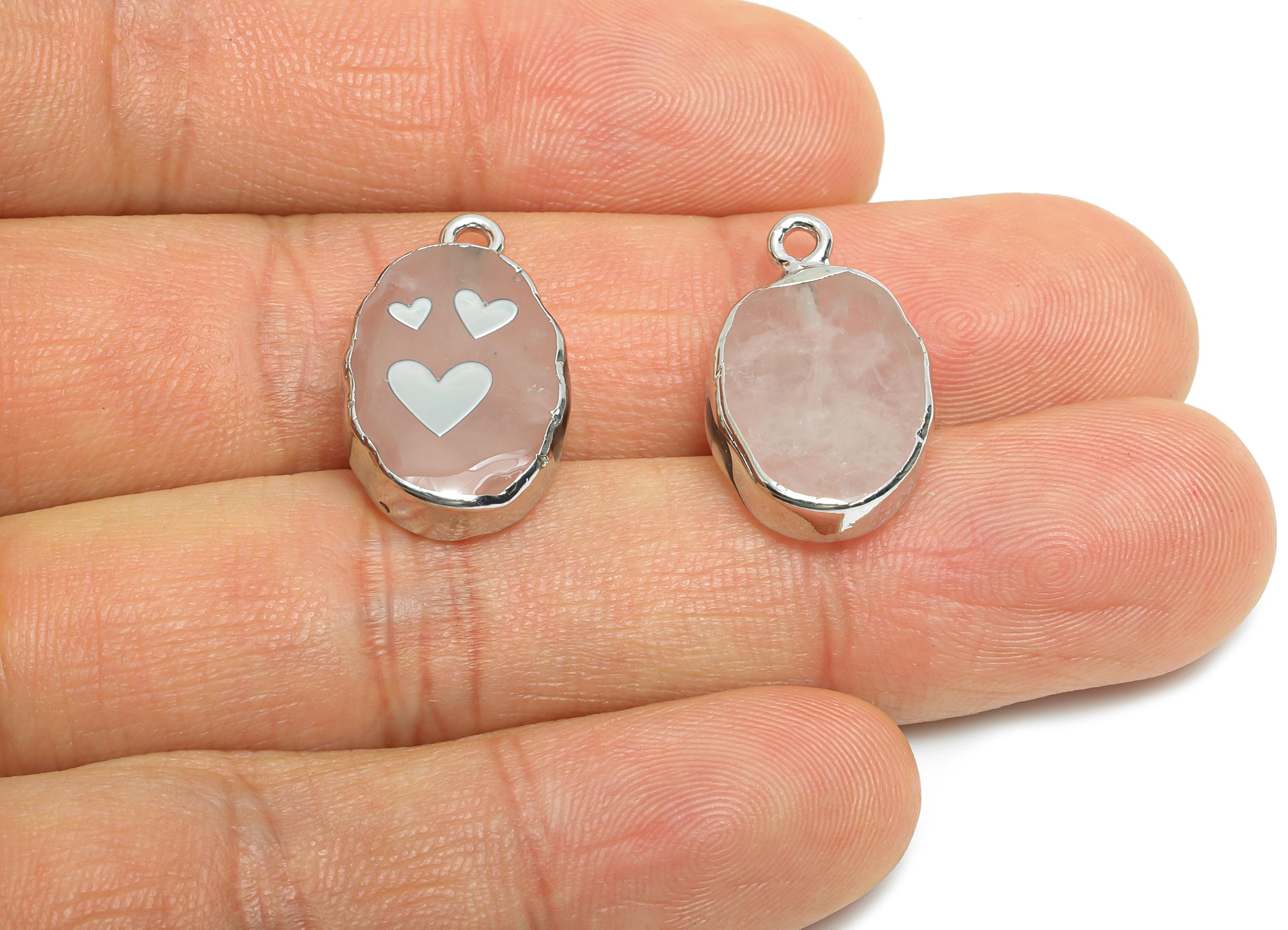 Rose Quartz Heart Pendant - Brass Cute Heart For Handmade Necklace - Modern Heart Pendant - KC White Gold Plating - 22x13x4mm - NS2869 - DOMEDBAZAAR