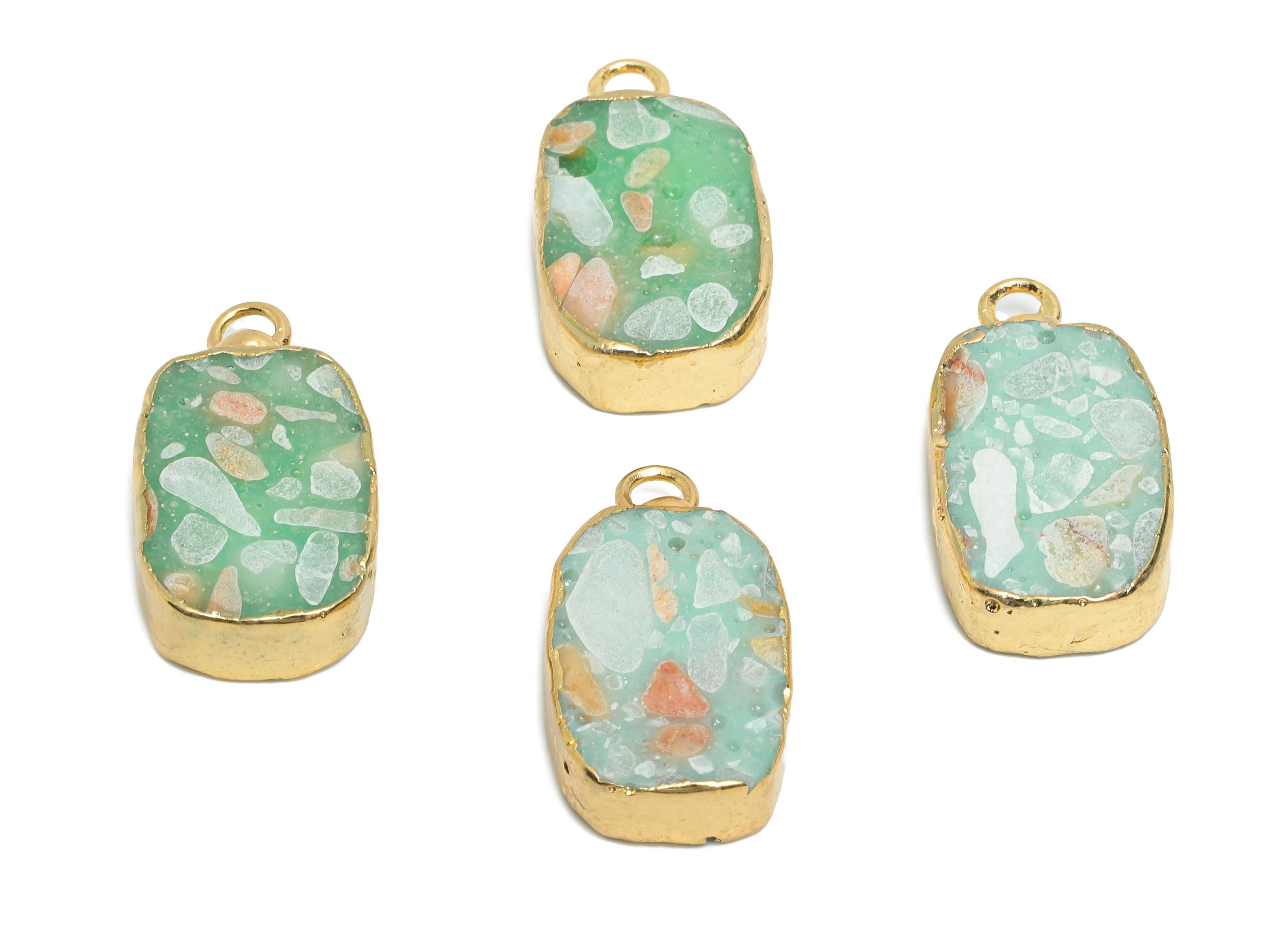 Composite Gemstone Pendant - Brass Geometric Stone Pattern For Handmade Necklace - Nature Jewelry - KC Gold Plating - 22x12x1mm - NS2879 - DOMEDBAZAAR