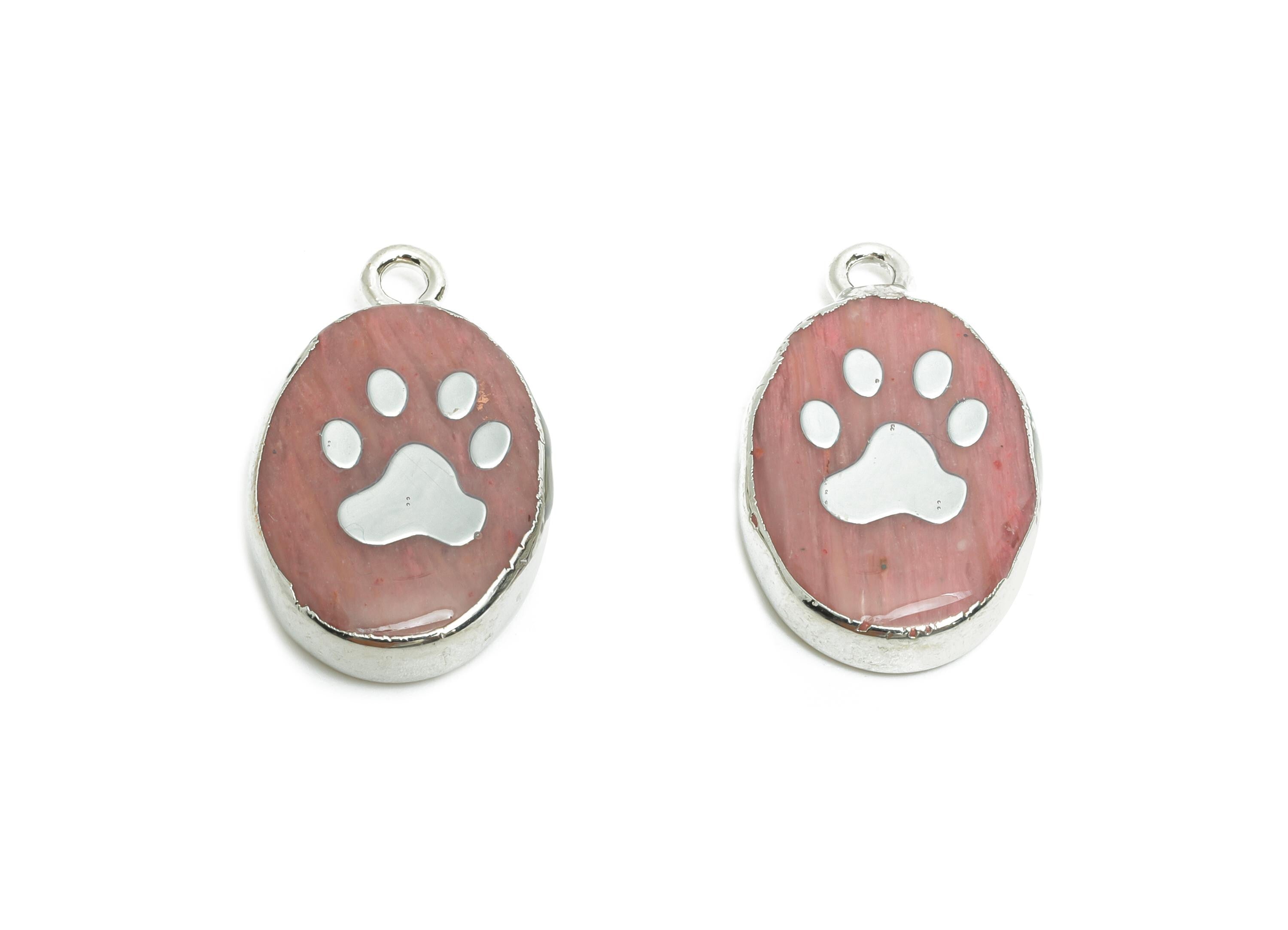 Wood Grain Stone Paw Pendant - Brass Cute Paw Print Charm For Handmade Necklace - Pet Jewelry - KC White Gold Plating - 21x13x4mm - NS2872 - DOMEDBAZAAR