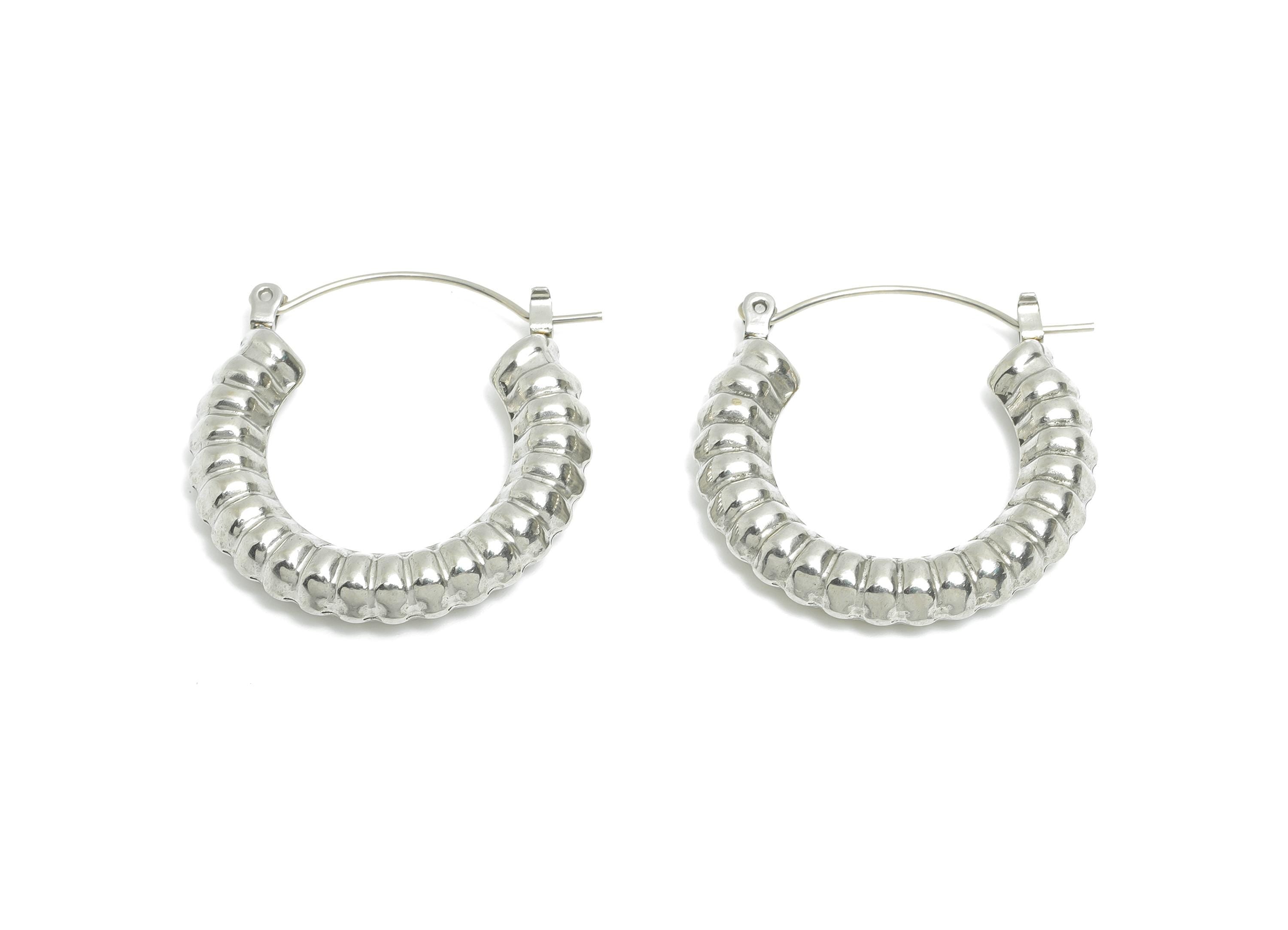 Steel Hoop Earring - Textured Vintage Silver Hoop Earring - Hinged Back - Elegant Steel Hoop Jewelry - Steel Finding - 30x25x5.13mm - SS1702 - DOMEDBAZAAR