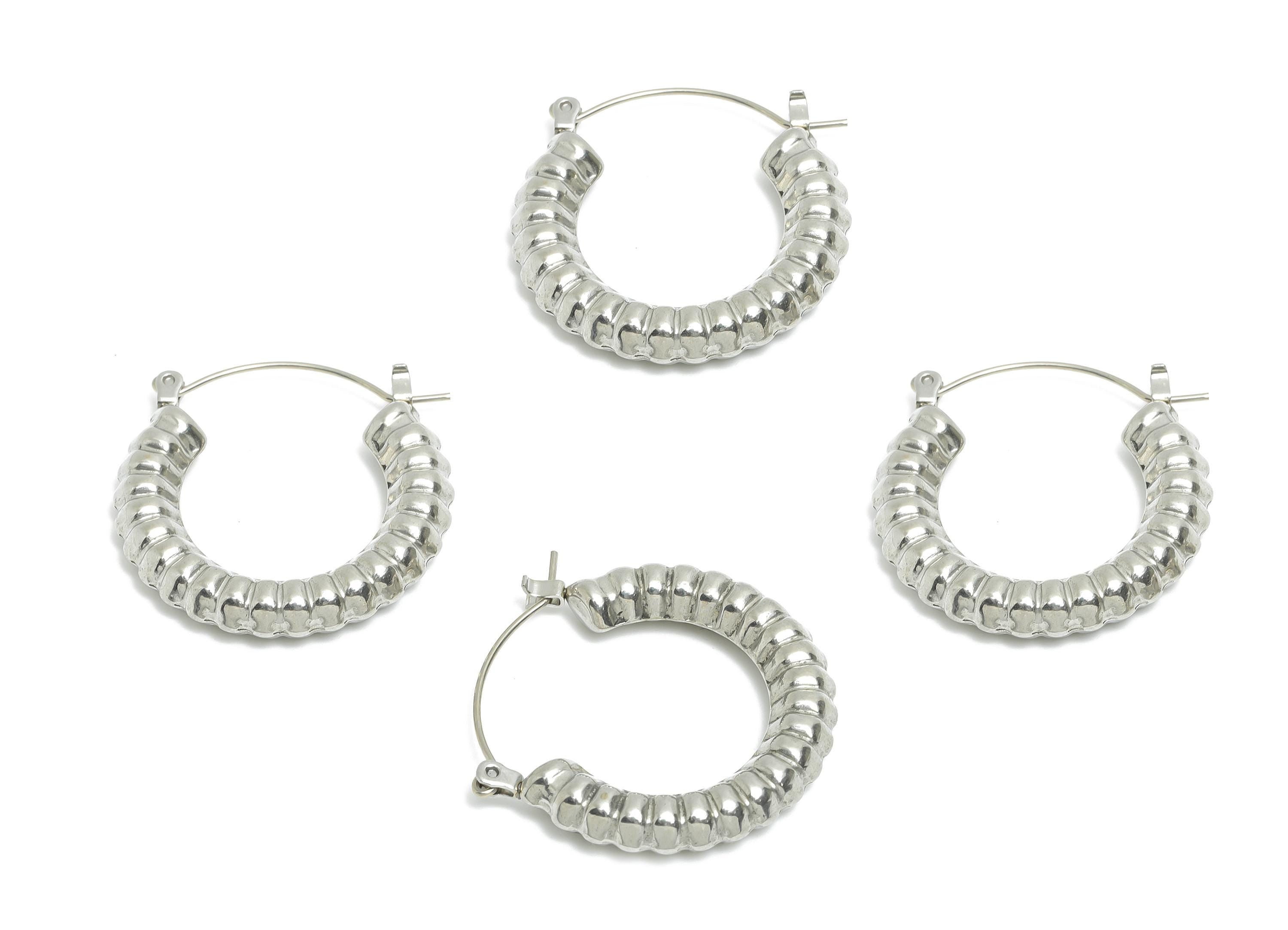 Steel Hoop Earring - Textured Vintage Silver Hoop Earring - Hinged Back - Elegant Steel Hoop Jewelry - Steel Finding - 30x25x5.13mm - SS1702 - DOMEDBAZAAR