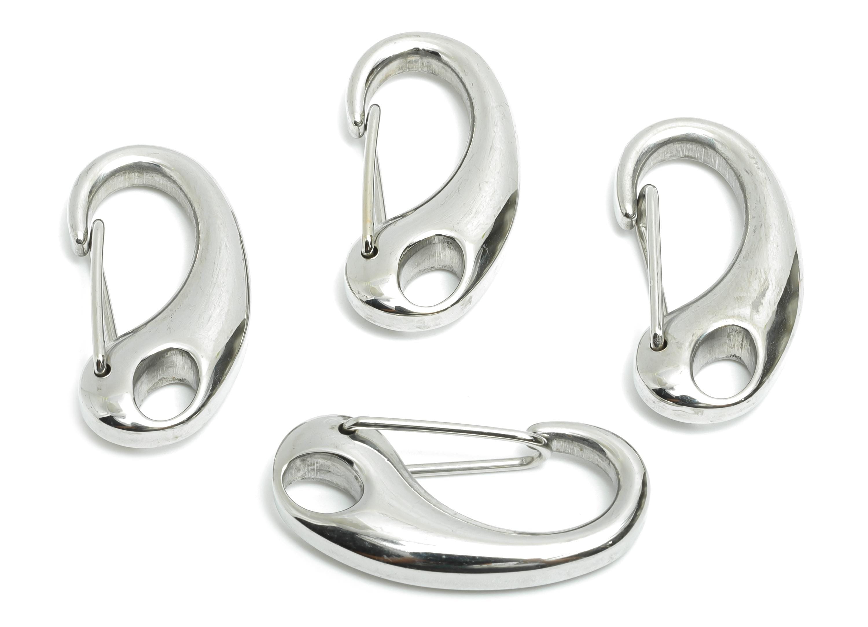 Steel Carabiner Clasp - Keychain Link Component - Silver Steel Lobster Clasp with Loop - Fashion Accessory Closure - 32x16.97x5.5mm - SS1689 - DOMEDBAZAAR