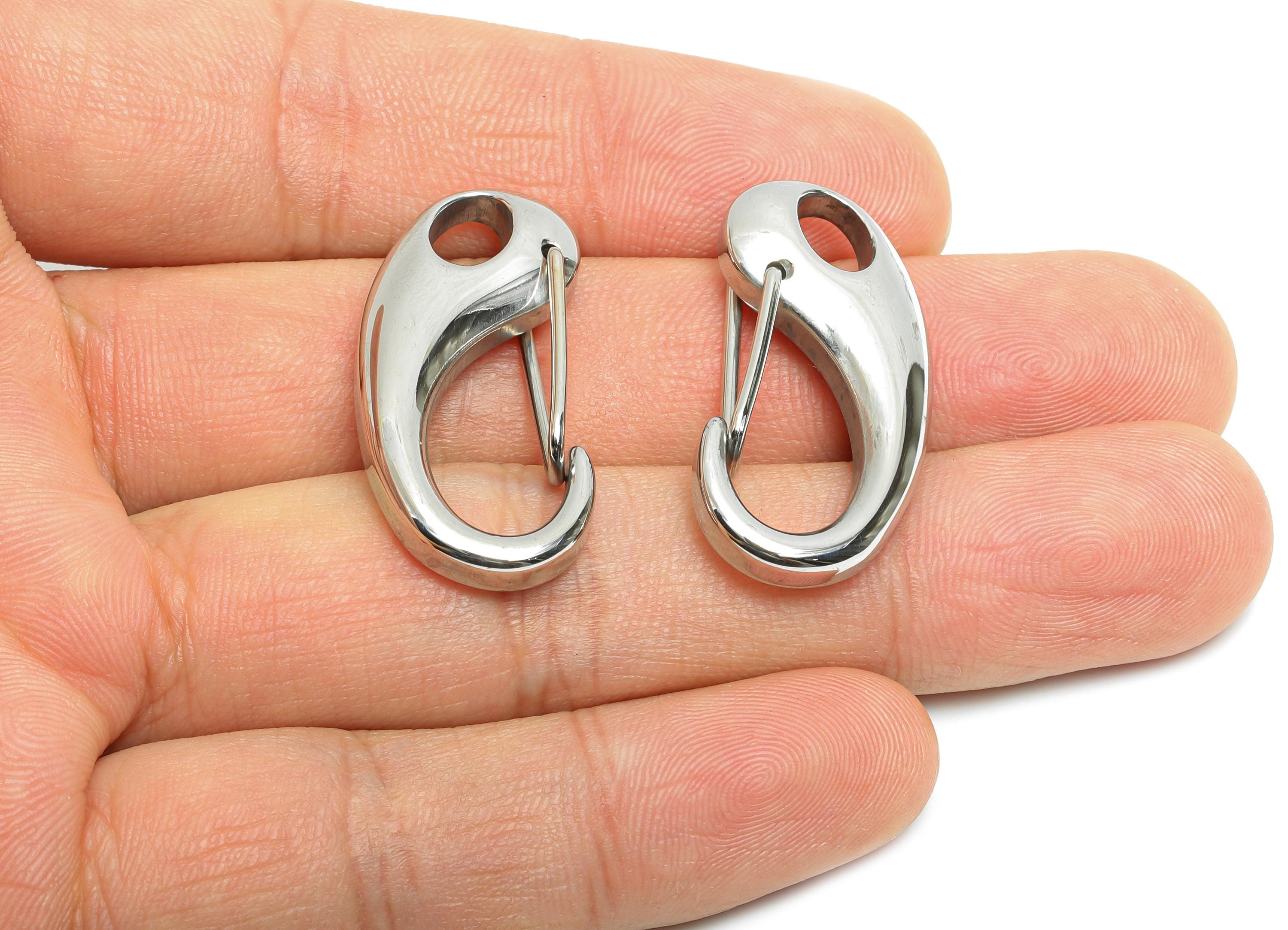 Steel Carabiner Clasp - Keychain Link Component - Silver Steel Lobster Clasp with Loop - Fashion Accessory Closure - 32x16.97x5.5mm - SS1689 - DOMEDBAZAAR