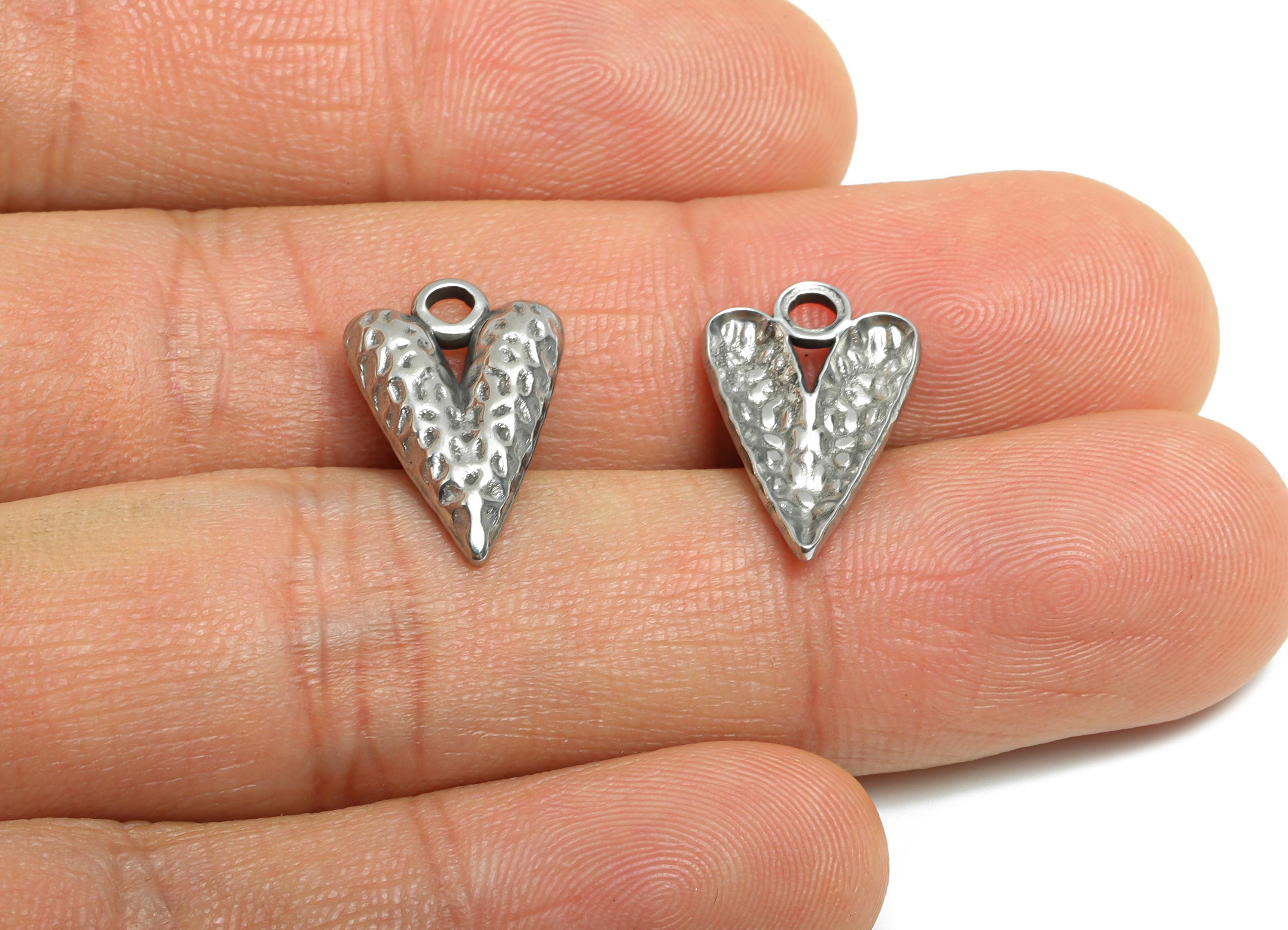 Steel Textured Heart Charms - Vintage Boho Heart Pendant - Romantic Steel Heart Symbol Design - Steel Jewelry - 17.72x11x2.54mm - SS1852 - DOMEDBAZAAR