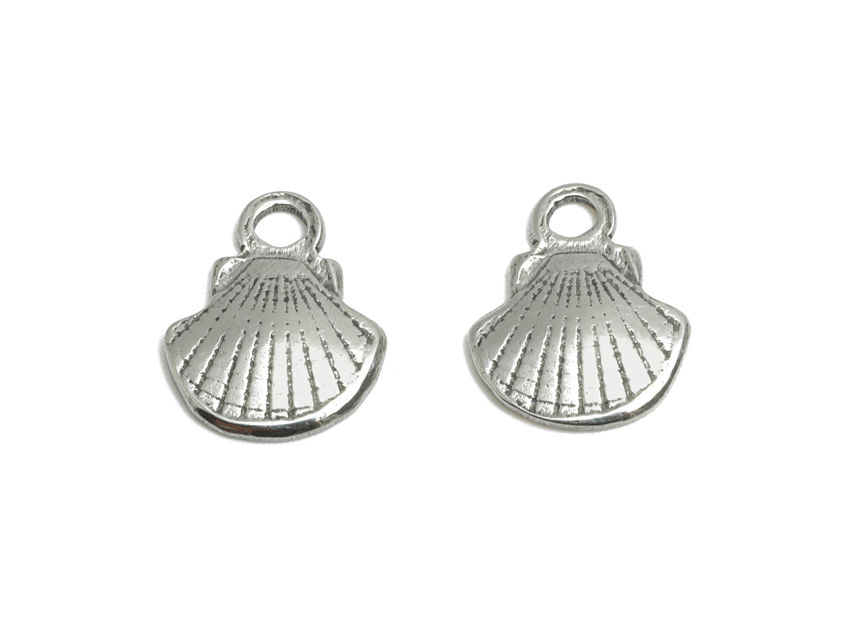 Stainless Steel Shell Charm - Textured Silver Shell Bracelet Charm - Dainty Marine Charm - Minimalist Jewelry - 11.38x9.22x1.33mm - SS1784 - DOMEDBAZAAR