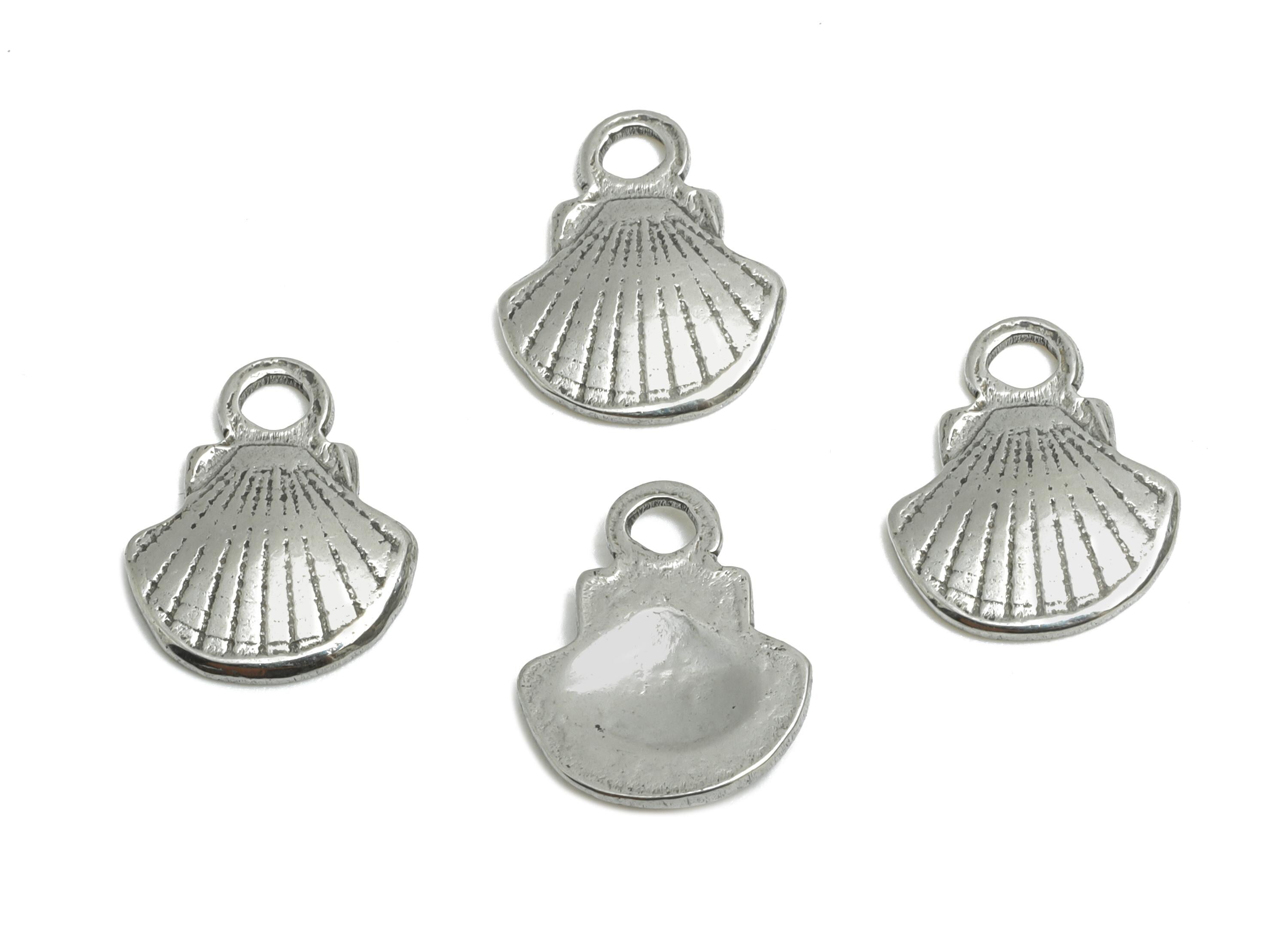 Stainless Steel Shell Charm - Textured Silver Shell Bracelet Charm - Dainty Marine Charm - Minimalist Jewelry - 11.38x9.22x1.33mm - SS1784 - DOMEDBAZAAR