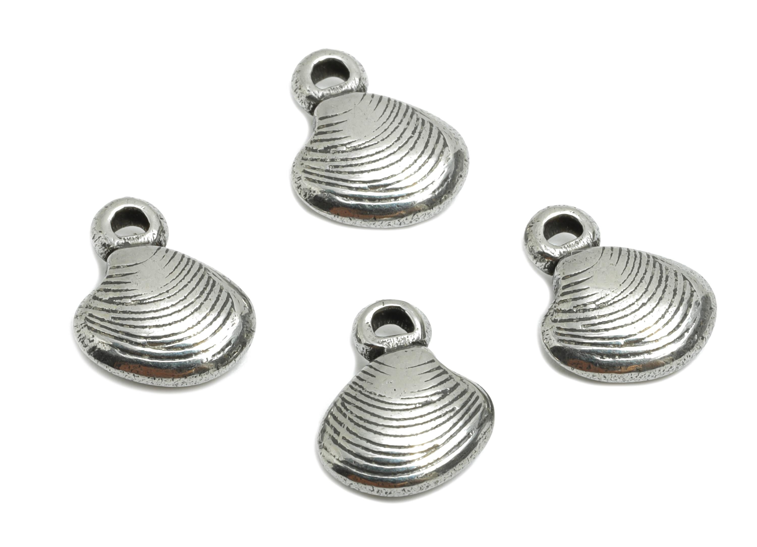 Stainless Steel Shell Charm - Textured Silver Shell Bracelet Charm - Simple Marine Charm - Minimalist Jewelry DIY - 10.26x8.5x3.1mm - SS1860 - DOMEDBAZAAR