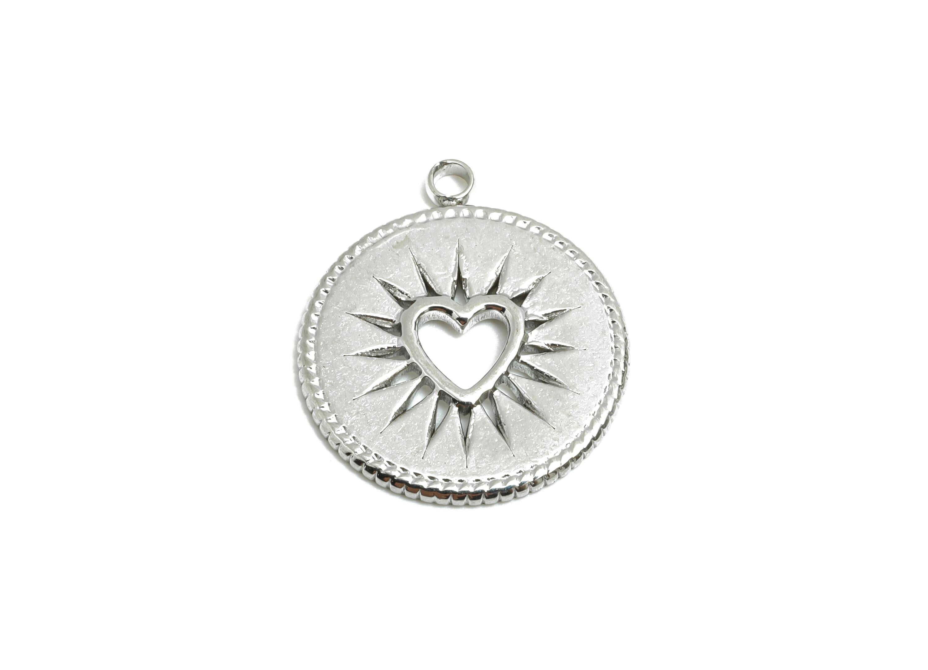 Stainless Steel Heart Charm - Sunburst Hollow Heart Pendant - Modern Sunburst Heart Jewelry - Radiant Heart Pendant - 17x15x1mm - SS1730 - DOMEDBAZAAR