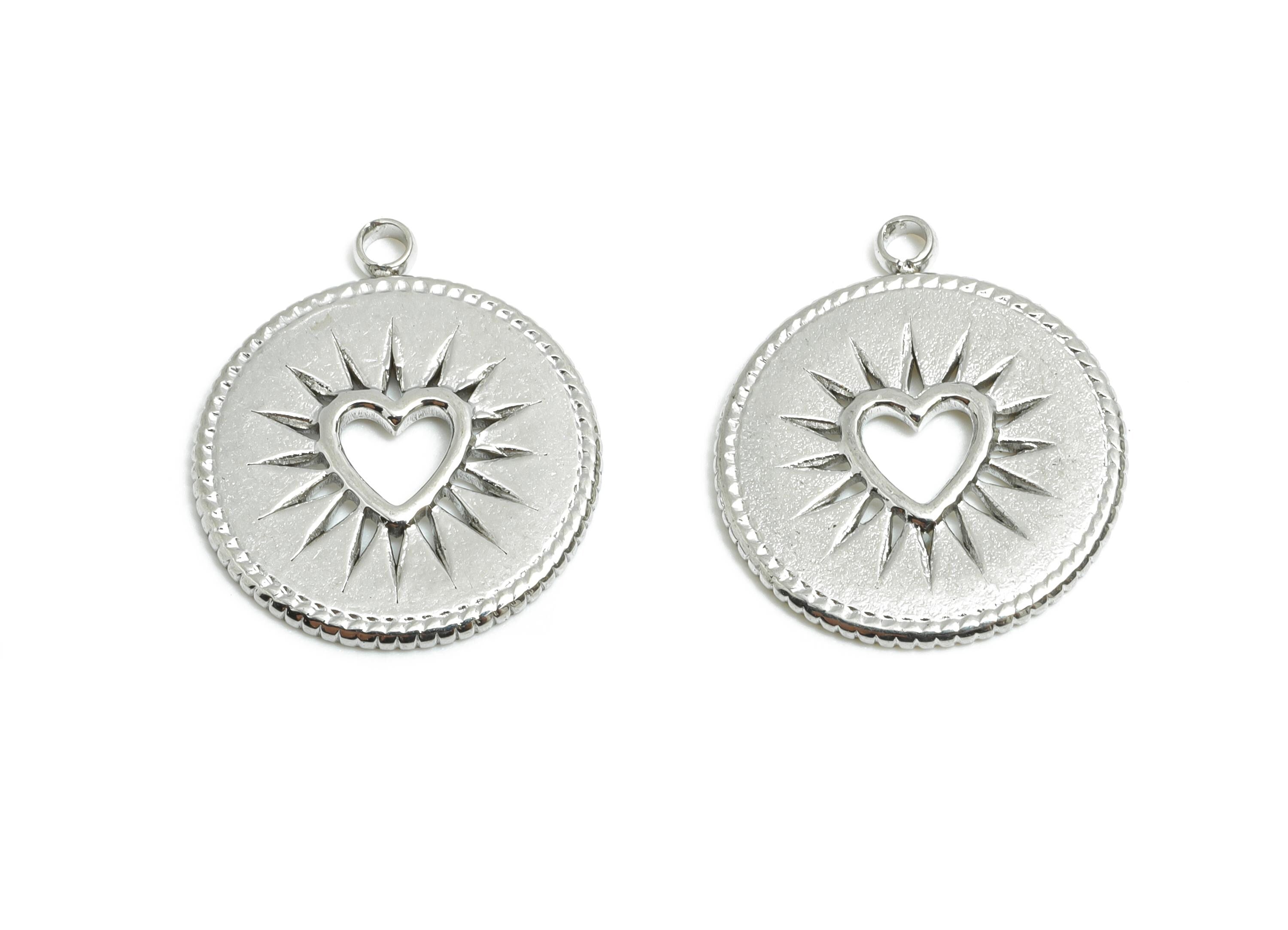 Stainless Steel Heart Charm - Sunburst Hollow Heart Pendant - Modern Sunburst Heart Jewelry - Radiant Heart Pendant - 17x15x1mm - SS1730 - DOMEDBAZAAR