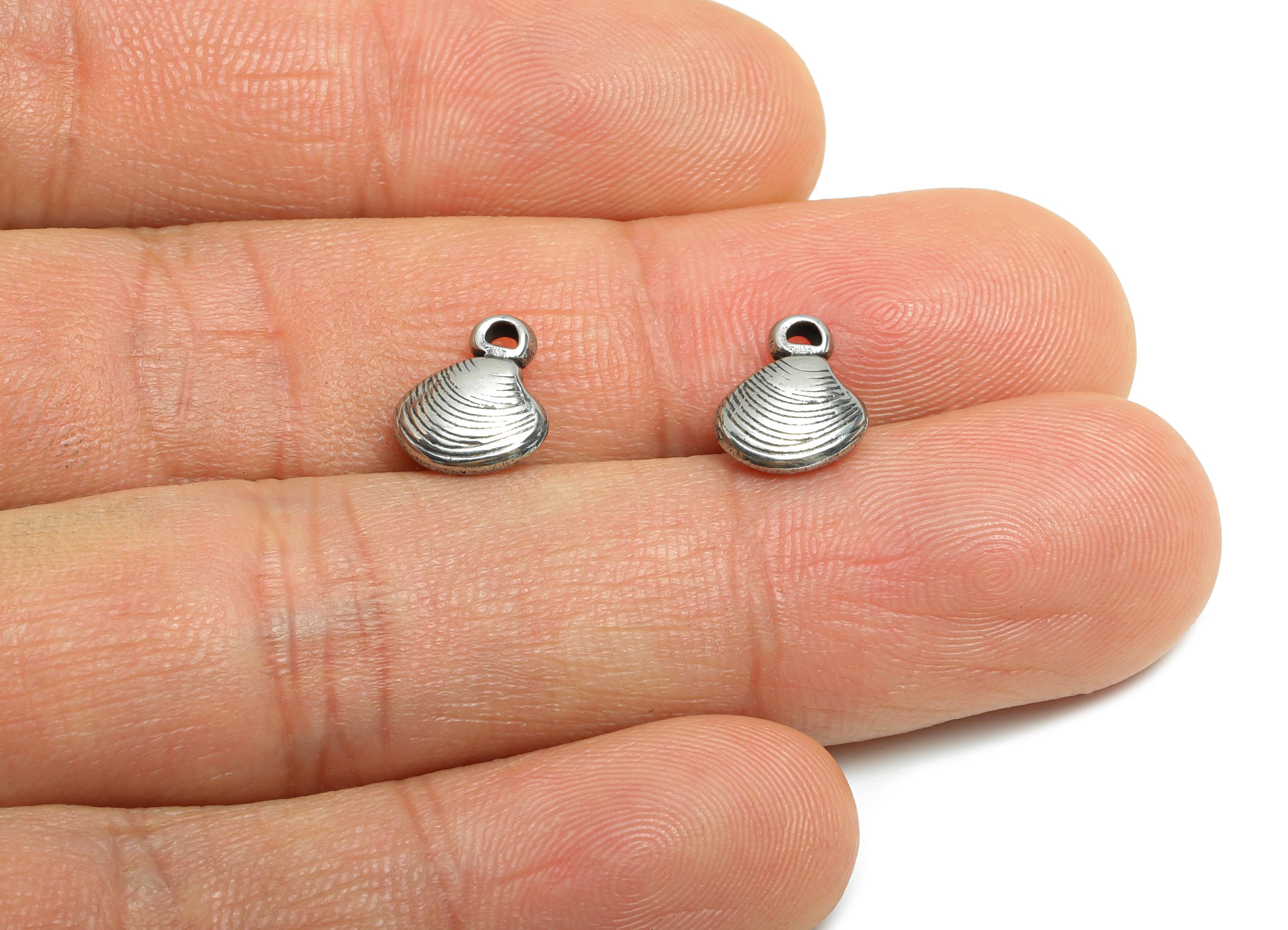 Stainless Steel Shell Charm - Textured Silver Shell Bracelet Charm - Simple Marine Charm - Minimalist Jewelry DIY - 10.26x8.5x3.1mm - SS1860 - DOMEDBAZAAR