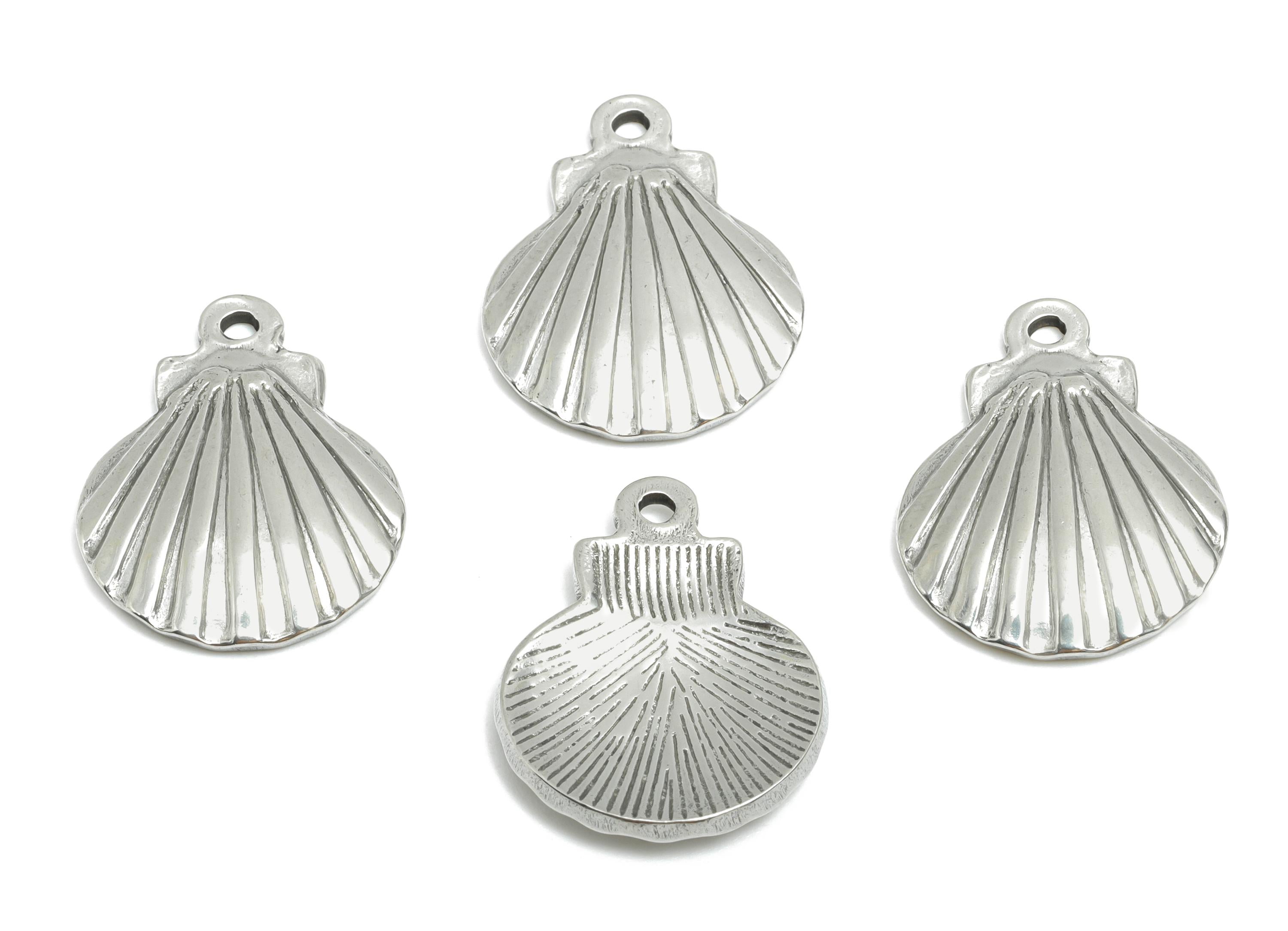 Stainless Steel Shell Charm - Textured Silver Shell Bracelet Charm - Simple Marine Charm - Minimalist Jewelry DIY - 20.56x16x2.75mm - SS1802 - DOMEDBAZAAR