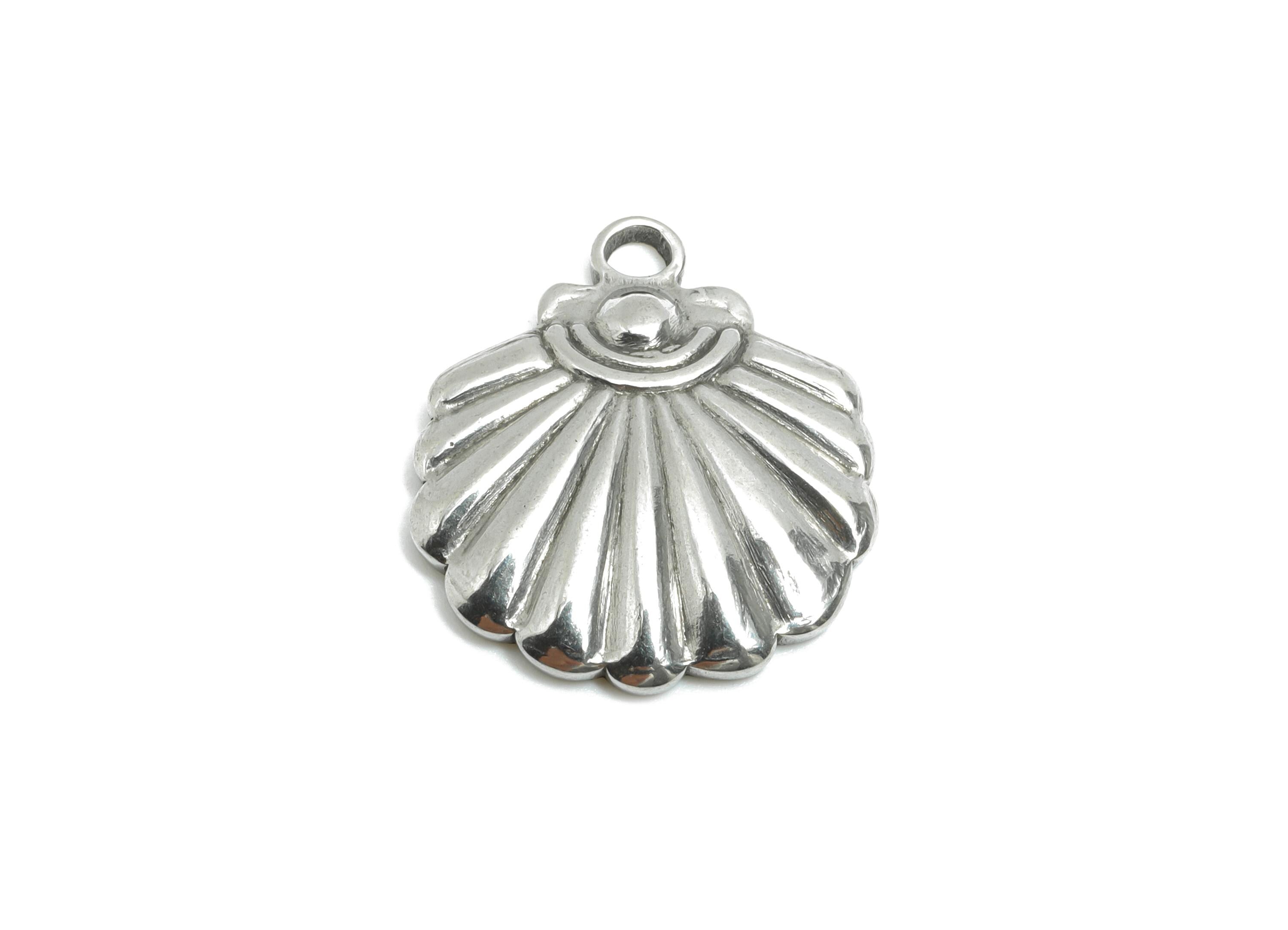Stainless Steel Shell Charm - Detailed Silver Shell Design - Classic Marine Charm - Minimalist Jewelry Accessory - 18.49x16x2.68mm - SS1801 - DOMEDBAZAAR