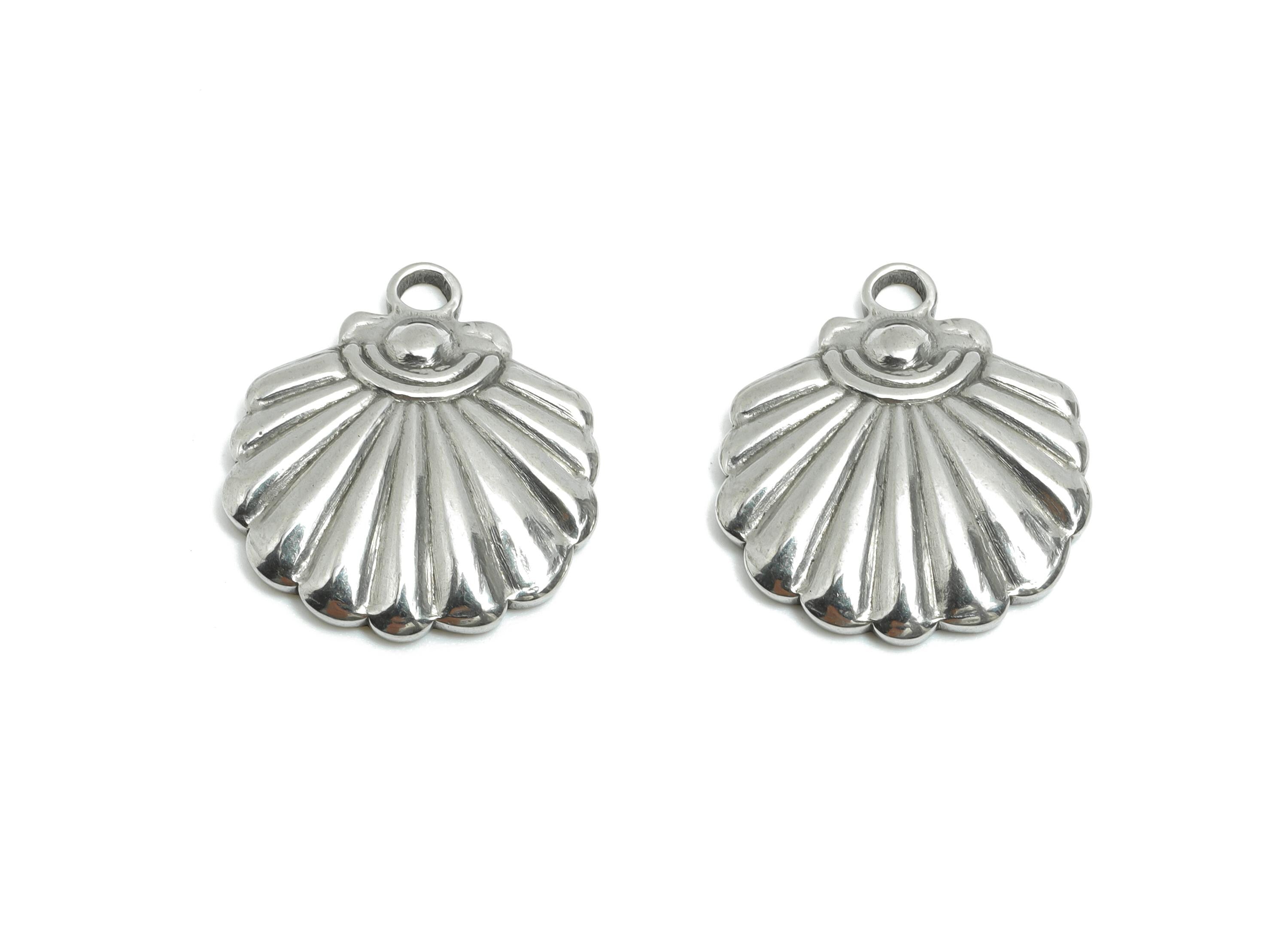 Stainless Steel Shell Charm - Detailed Silver Shell Design - Classic Marine Charm - Minimalist Jewelry Accessory - 18.49x16x2.68mm - SS1801 - DOMEDBAZAAR