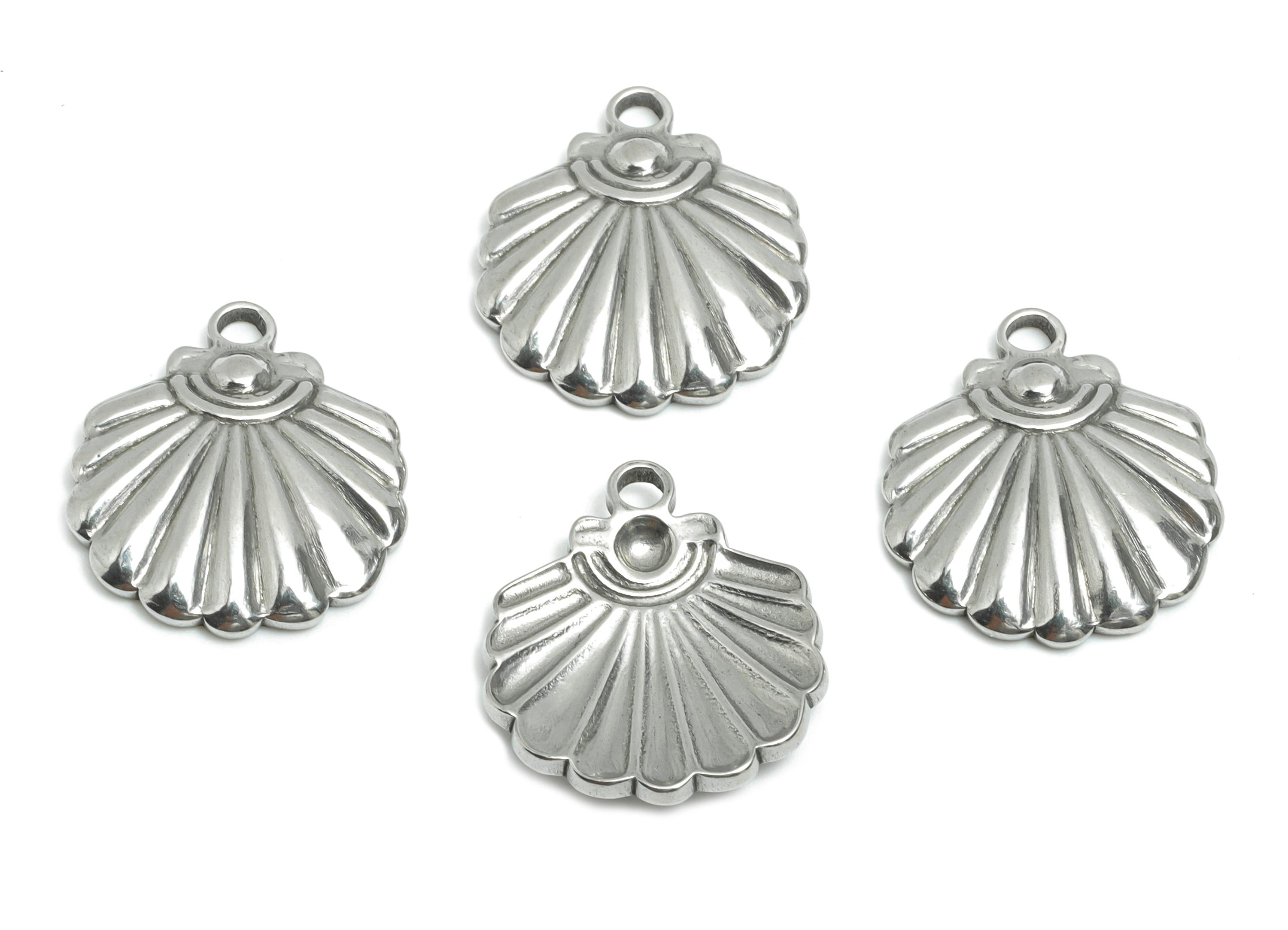 Stainless Steel Shell Charm - Detailed Silver Shell Design - Classic Marine Charm - Minimalist Jewelry Accessory - 18.49x16x2.68mm - SS1801 - DOMEDBAZAAR