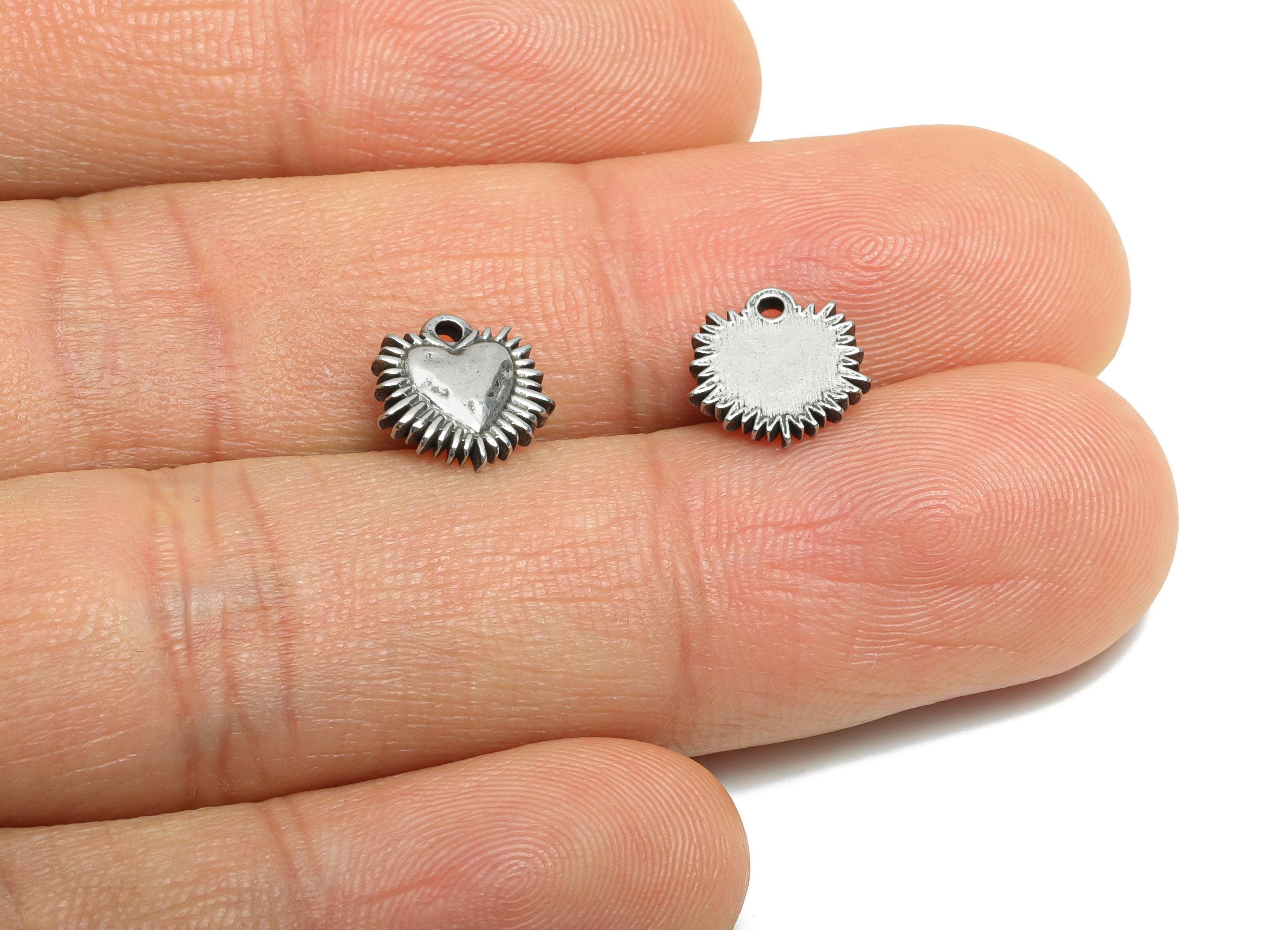 Stainless Steel Heart Charm - Sunburst Heart Pendant - Modern Sunburst Heart Jewelry -Modern Silver Color Heart Pendant - 9x9x1mm - SS1781 - DOMEDBAZAAR