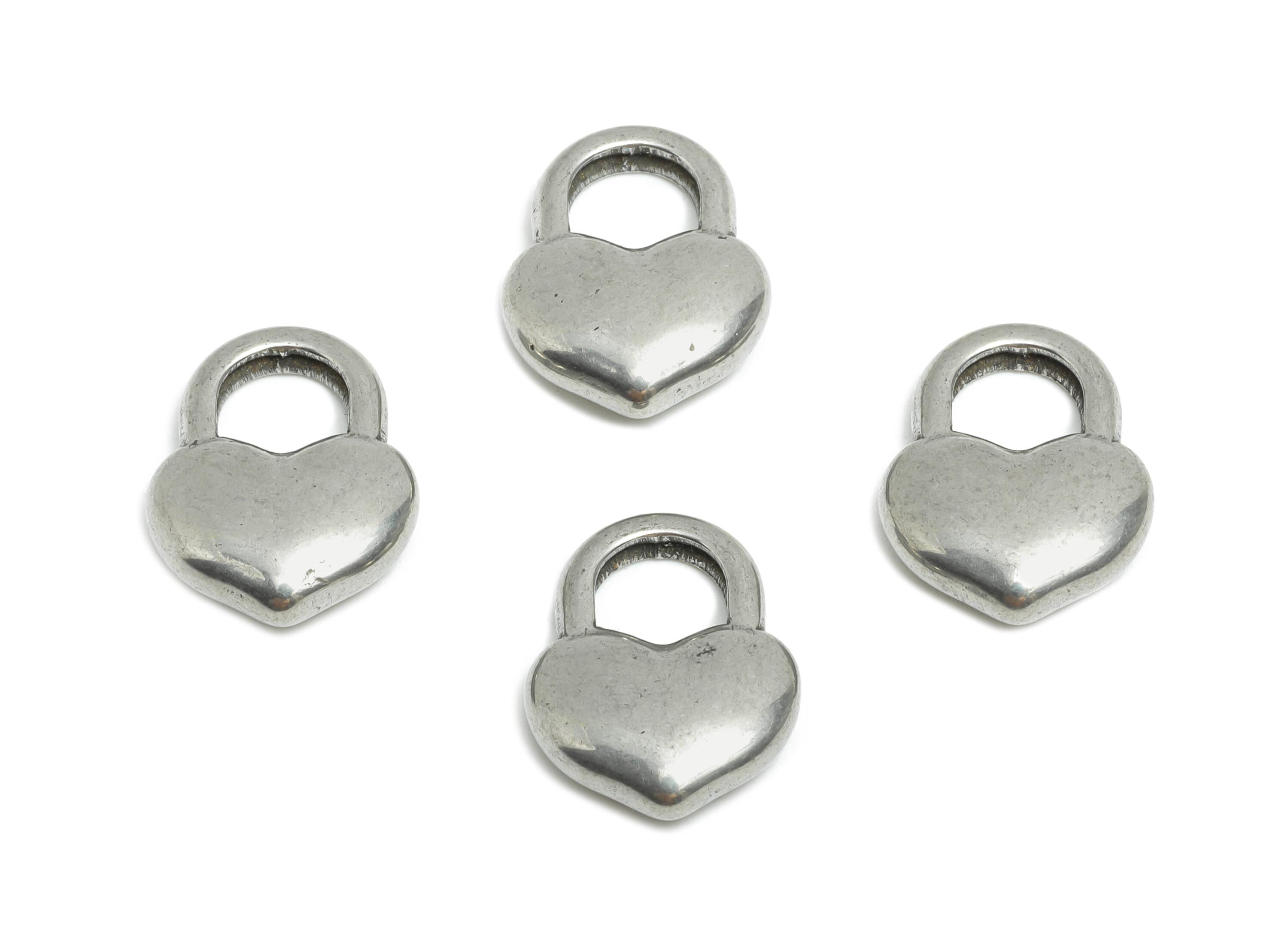 Stainless Steel Heart Charms - Smooth Heart Lock Pendant - Vintage Heart Lock Design - Symbolic Love Lock Jewelry - 14.83x11x3.75mm - SS1916 - DOMEDBAZAAR