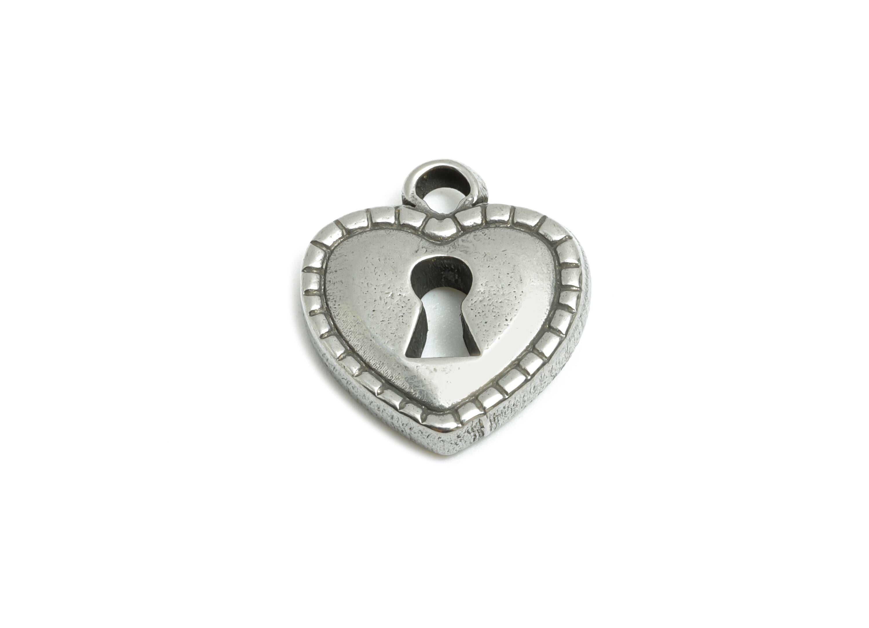 Stainless Steel Heart Charm - Vintage Keyhole Heart Pendant - Romantic Heart Lock Design - Symbolic Love Lock Jewelry - 15.7x14x3mm - SS1763 - DOMEDBAZAAR