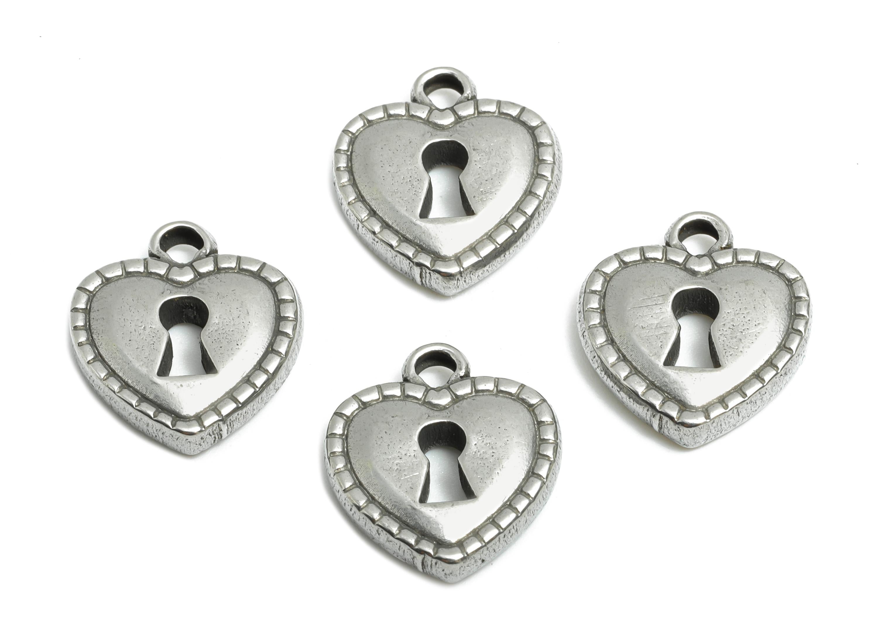 Stainless Steel Heart Charm - Vintage Keyhole Heart Pendant - Romantic Heart Lock Design - Symbolic Love Lock Jewelry - 15.7x14x3mm - SS1763 - DOMEDBAZAAR