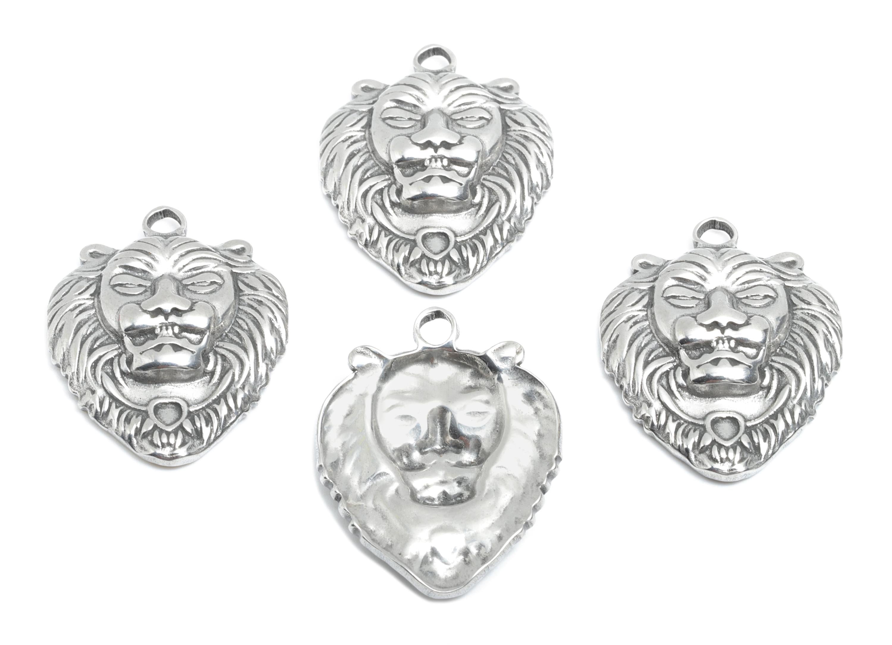 Stainless Steel Lion Charms - Bold Lion Pendant Pendant - Vintage Majestic Lion Design - Animal Charm for Jewelry - 25x20x4.05mm - SS1762 - DOMEDBAZAAR
