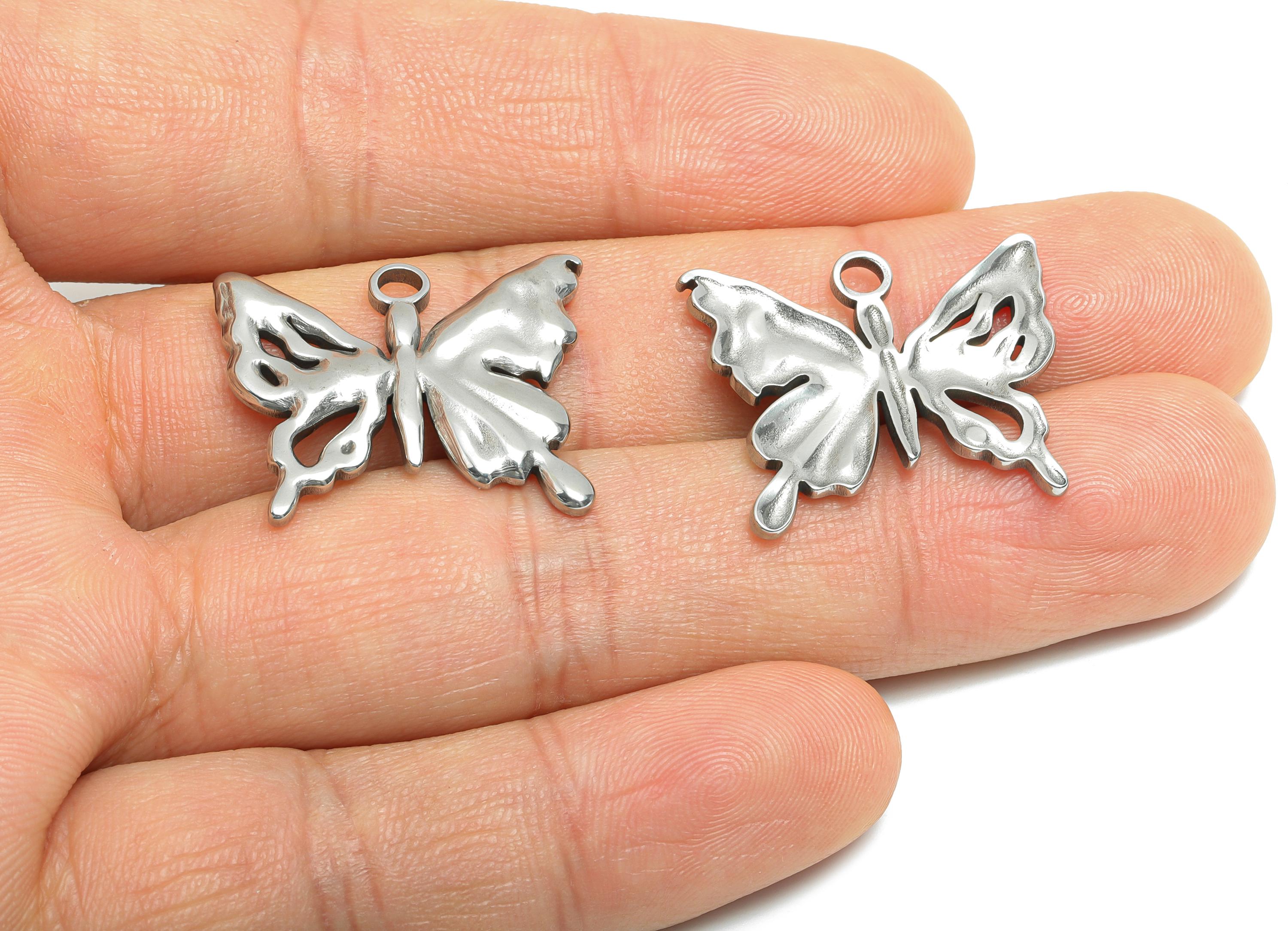 Stainless Steel Butterfly Pendant - Butterfly Jewelry Charm - Elegant Insect Pendant - Animal Charm for Jewelry - 21x25x2.16mm - SS1754 - DOMEDBAZAAR
