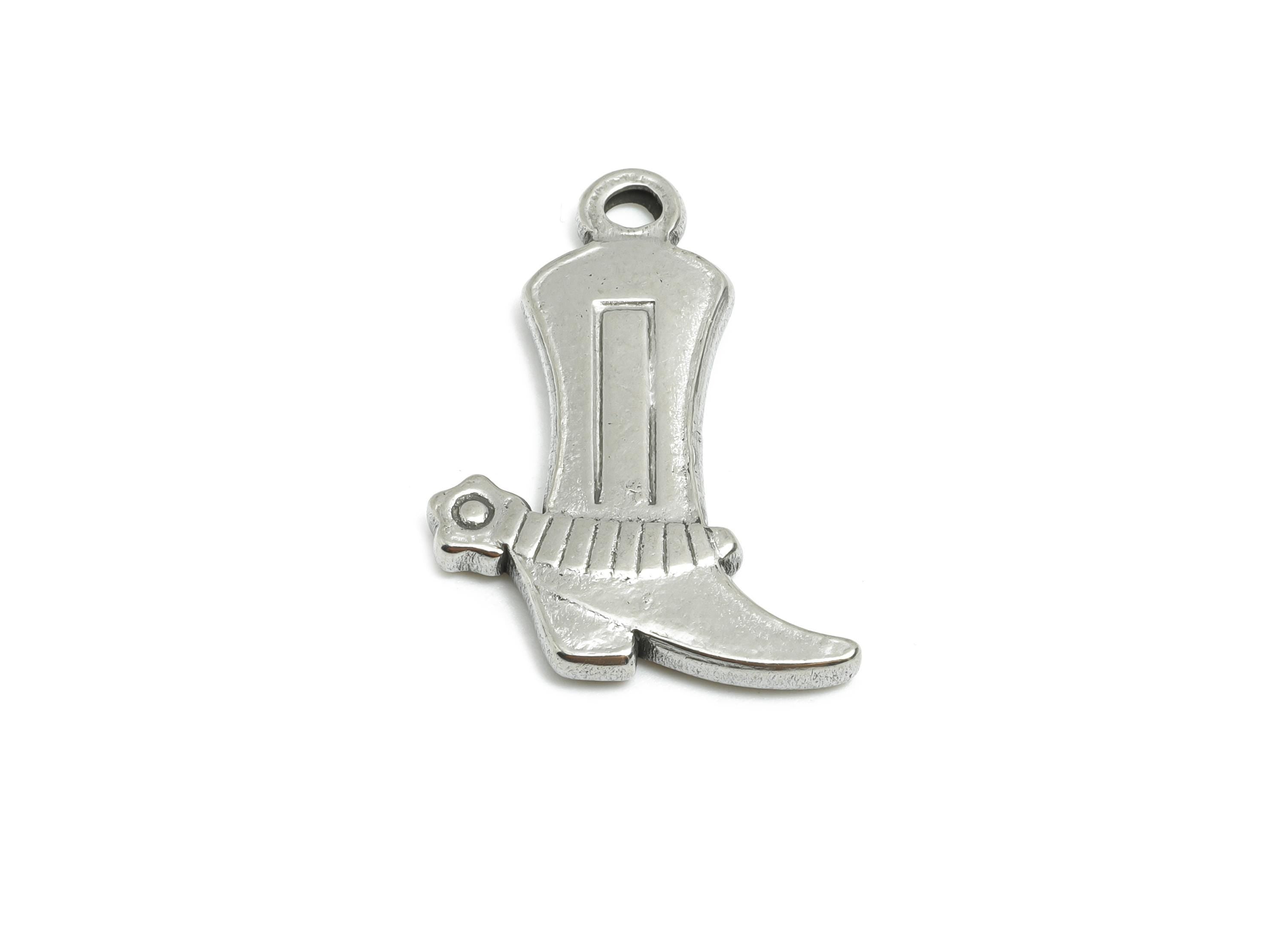 Steel Cowboy Boot Charm - Fashion Boot Necklace Charm - Vintage Western-Inspired Necklace Pendant - Steel Jewelry - 27.44x17x2.8mm - SS1982 - DOMEDBAZAAR