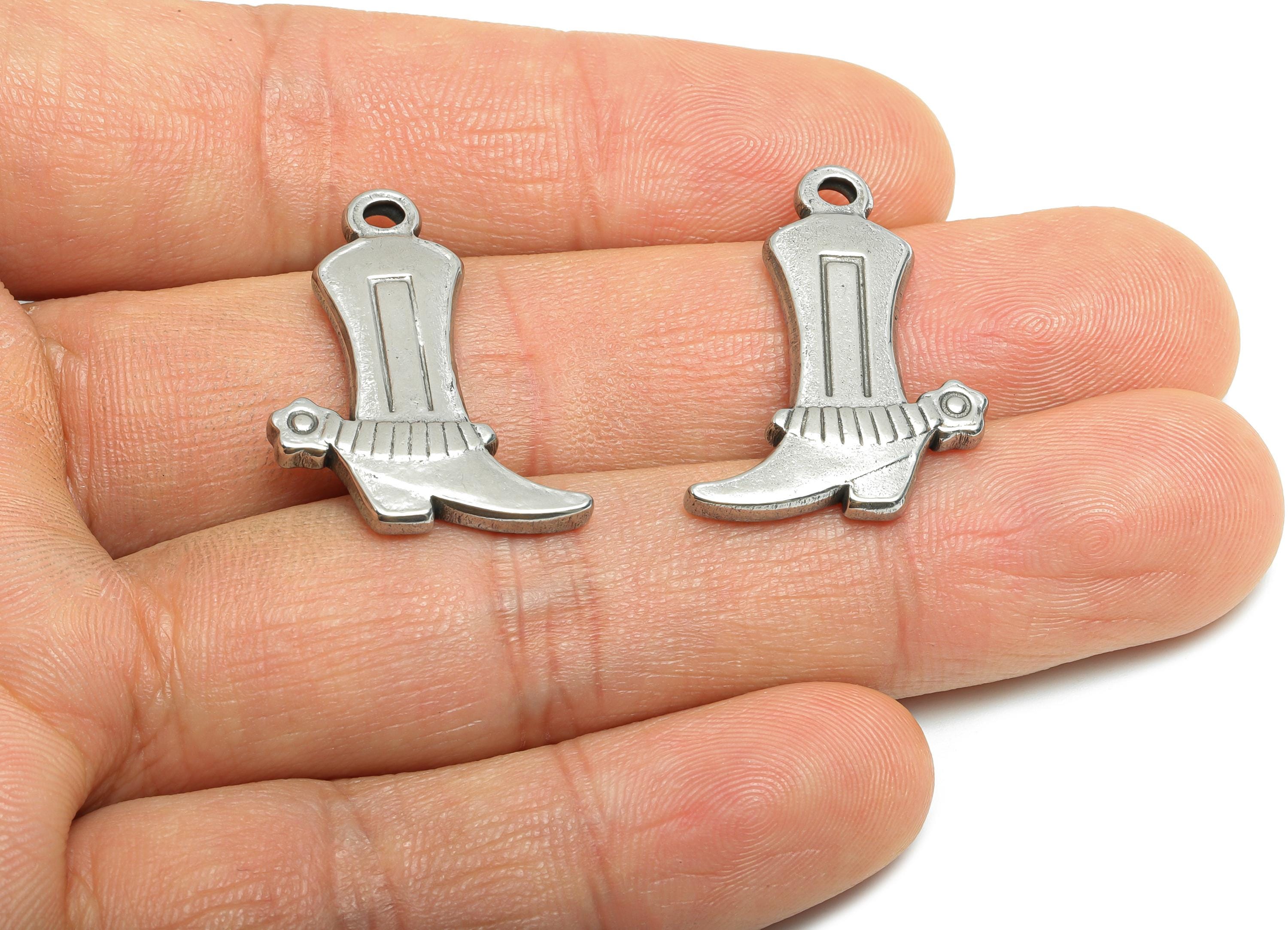Steel Cowboy Boot Charm - Fashion Boot Necklace Charm - Vintage Western-Inspired Necklace Pendant - Steel Jewelry - 27.44x17x2.8mm - SS1982 - DOMEDBAZAAR