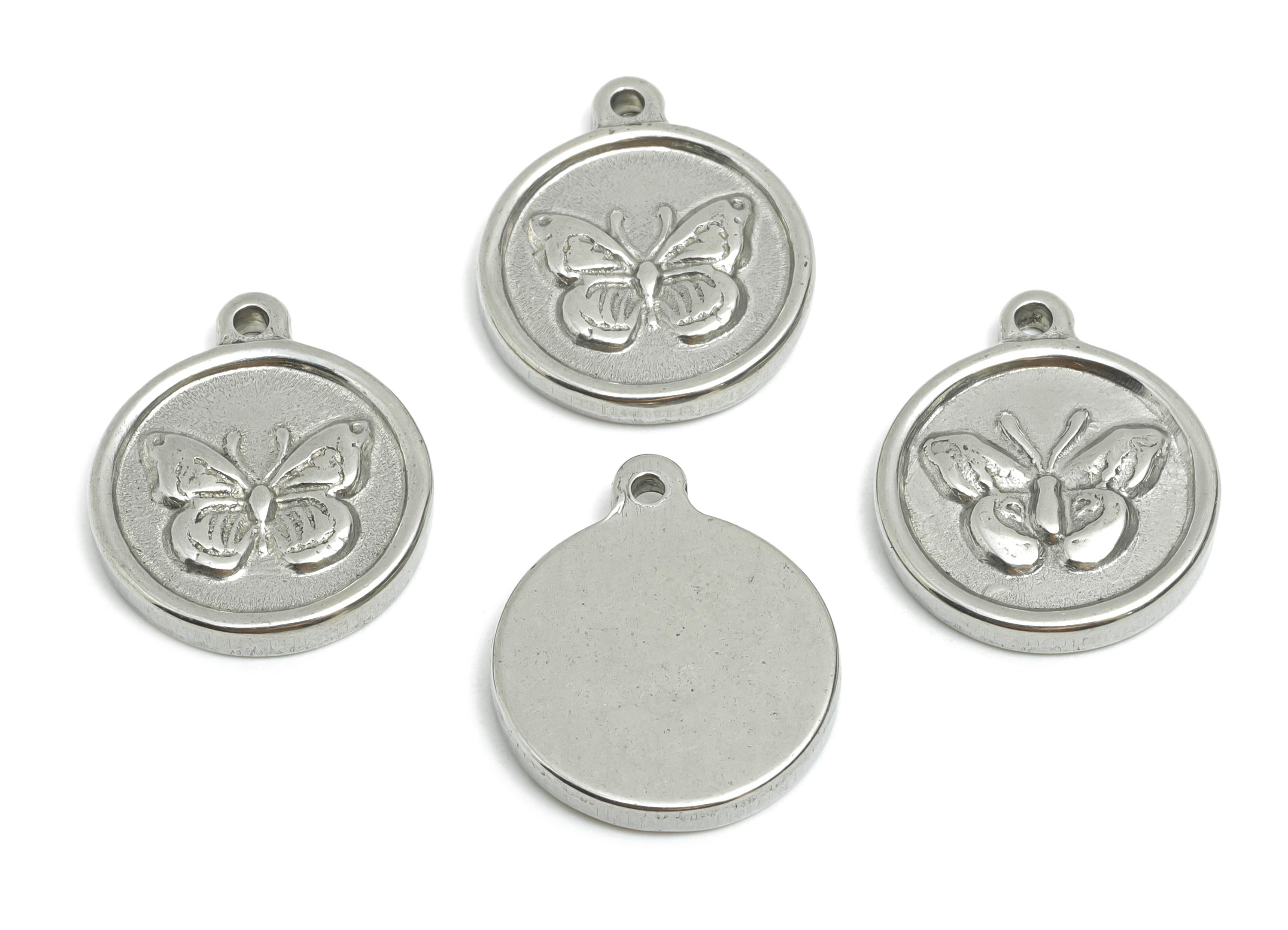 Steel Butterfly Charm - Detailed Round Silver Insect Charm - Vintage Flying Butterfly Charm - Minimalist Jewelry - 18.4x15.38x2.5mm - SS1924 - DOMEDBAZAAR