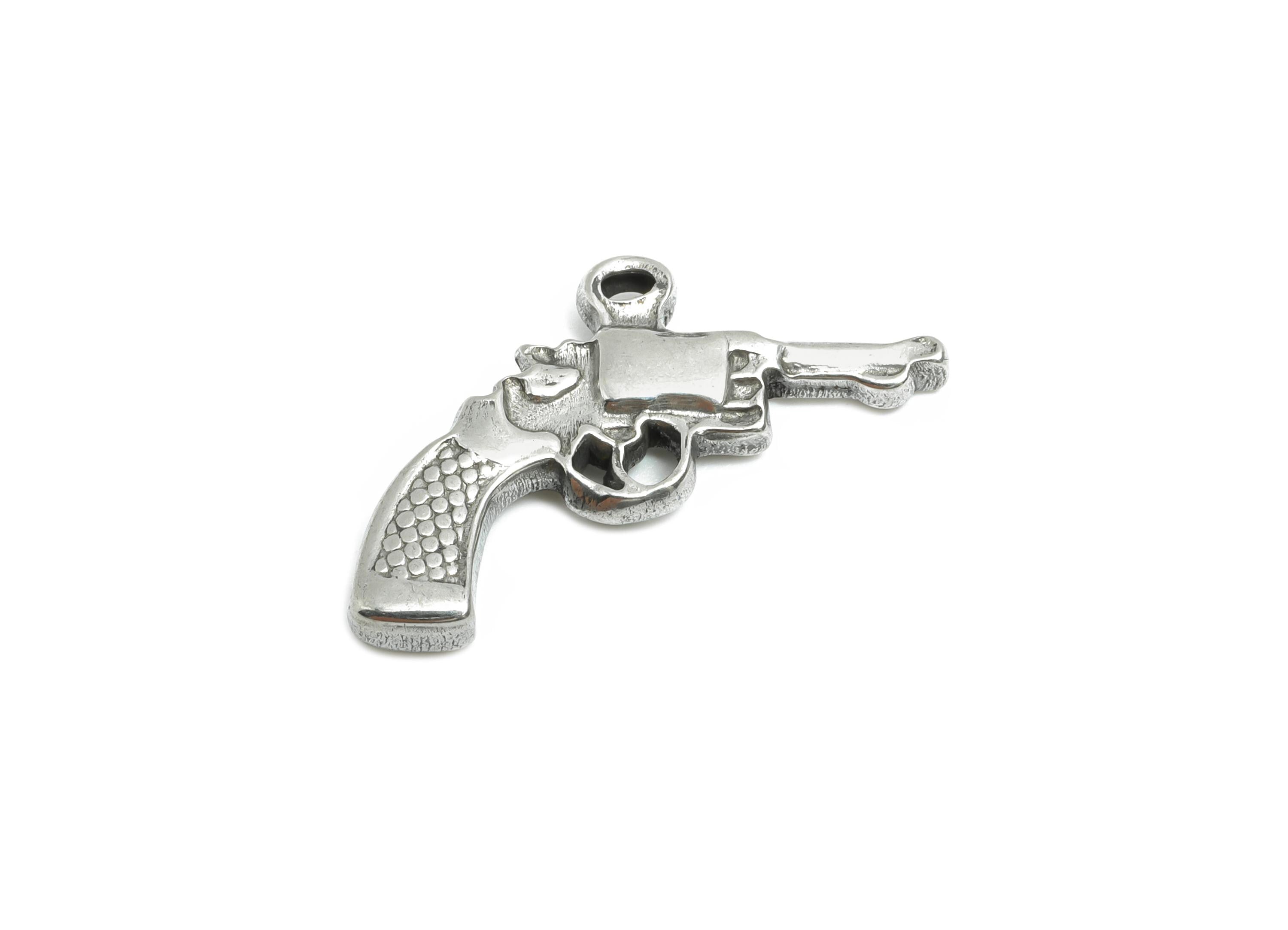 Steel Revolver Charm - Steel Retro Gun Charm - Steel Western Cowboy Pendant - Vintage Revolver Jewelry - Steel Charm - 24x11x2mm - SS1959 - DOMEDBAZAAR