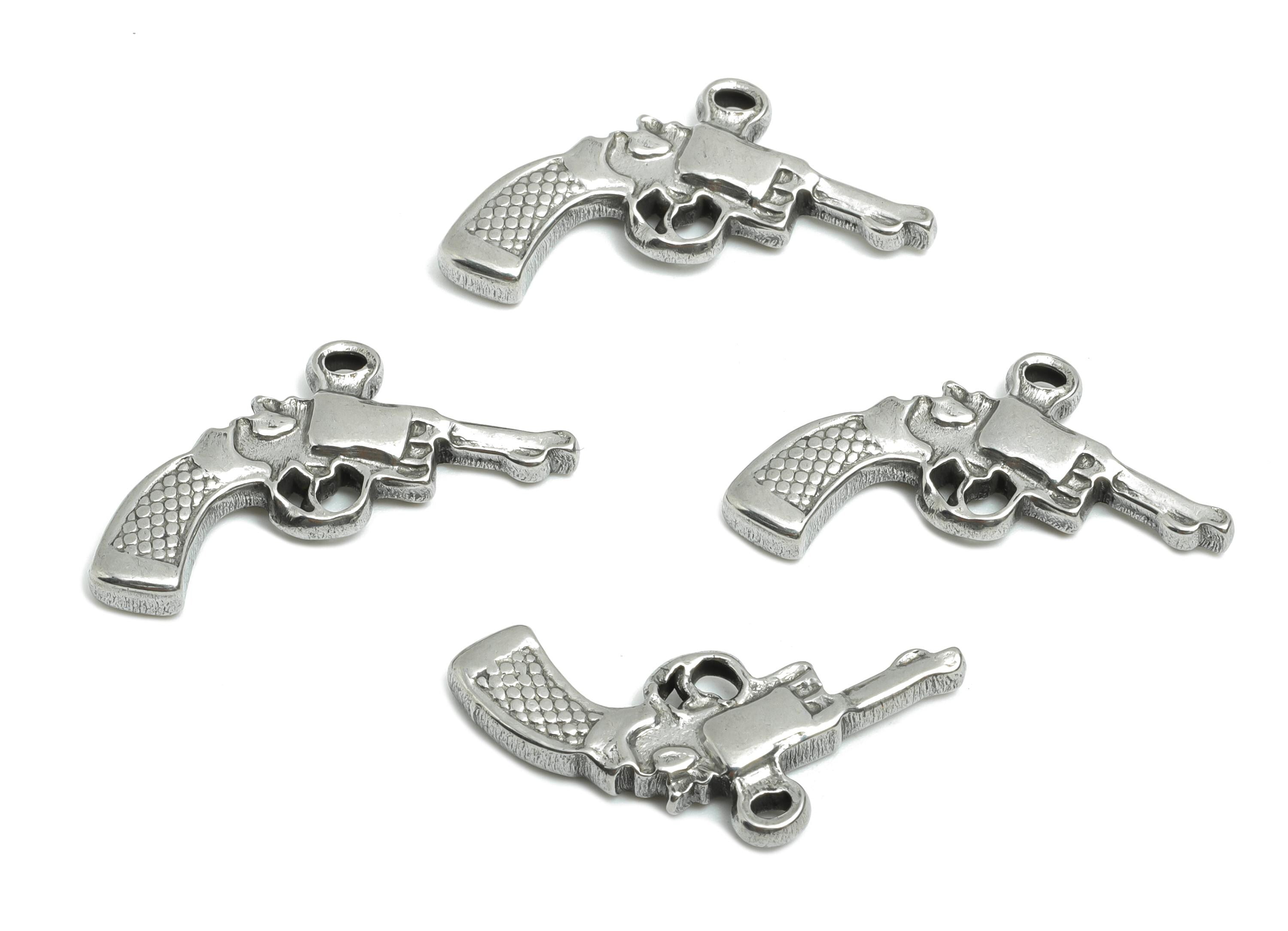 Steel Revolver Charm - Steel Retro Gun Charm - Steel Western Cowboy Pendant - Vintage Revolver Jewelry - Steel Charm - 24x11x2mm - SS1959 - DOMEDBAZAAR