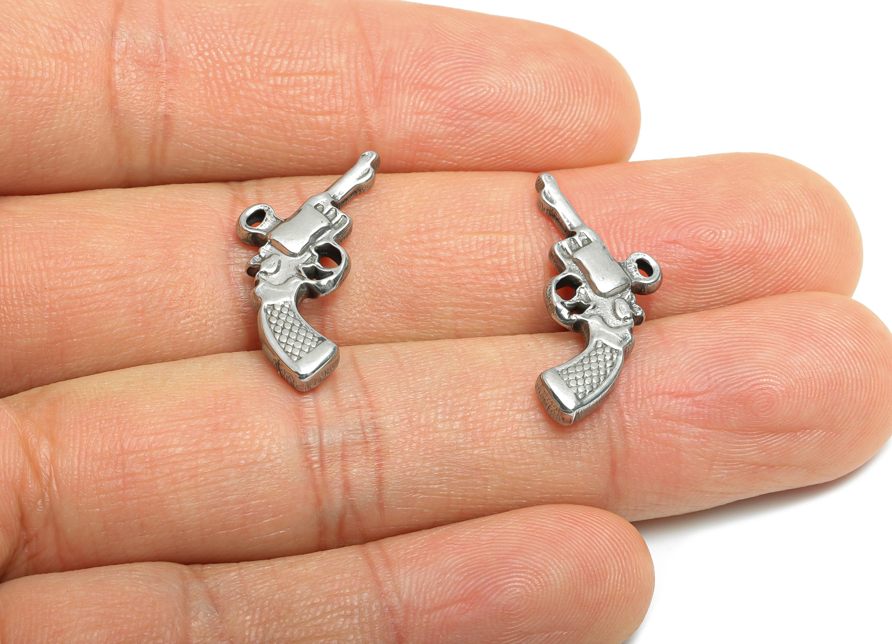 Steel Revolver Charm - Steel Retro Gun Charm - Steel Western Cowboy Pendant - Vintage Revolver Jewelry - Steel Charm - 24x11x2mm - SS1959 - DOMEDBAZAAR