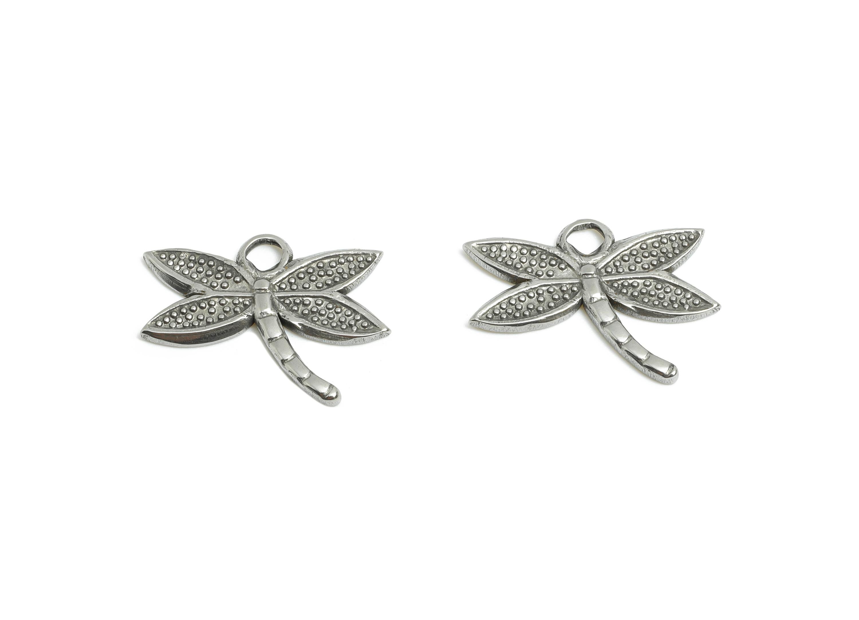Stainless Steel Dragonfly Pendant - Dragonfly Textured Charm - Elegant Insect Pendant - Animal Charm for Jewelry - 12x17x1.23mm - SS1871 - DOMEDBAZAAR