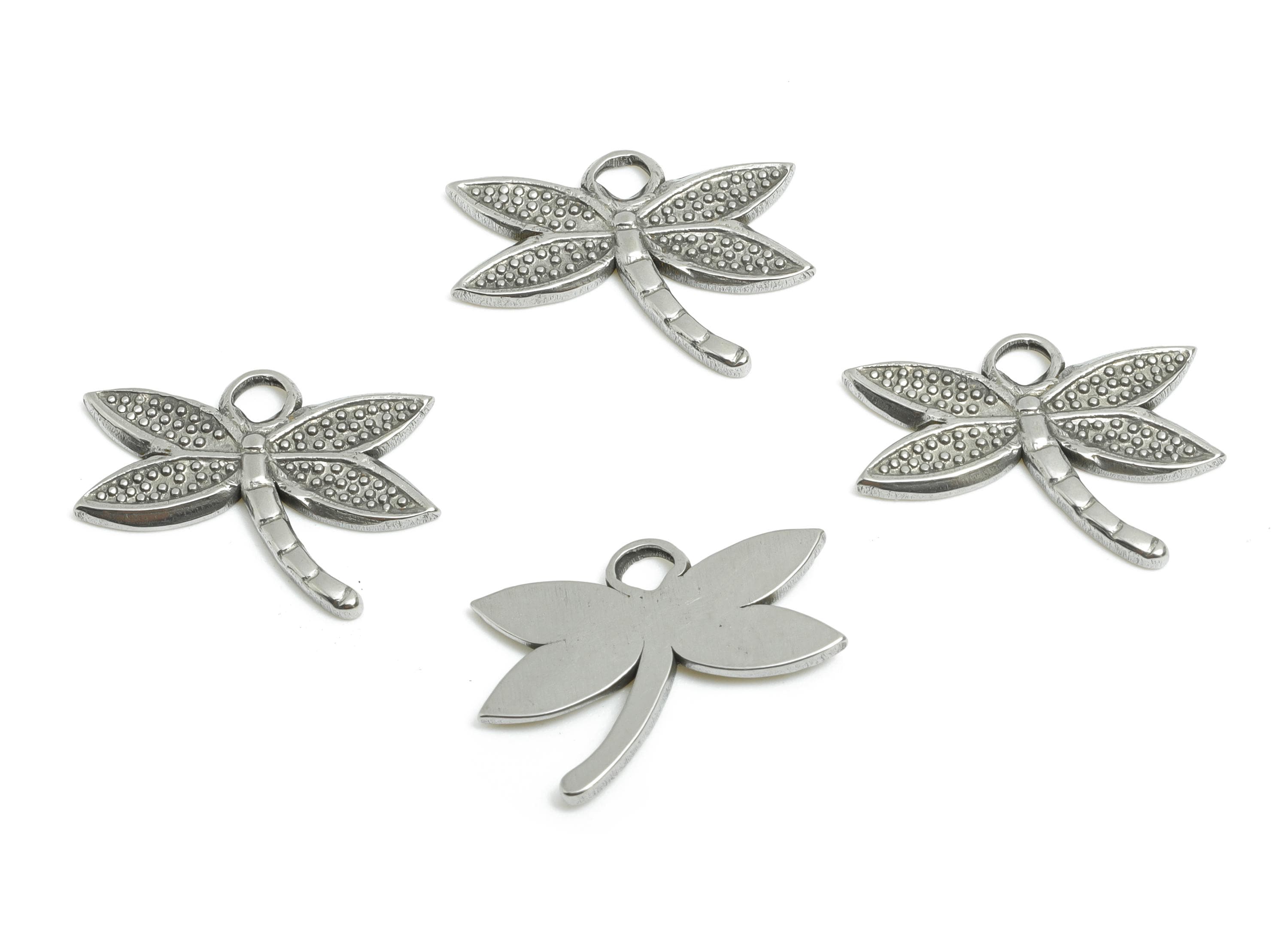 Stainless Steel Dragonfly Pendant - Dragonfly Textured Charm - Elegant Insect Pendant - Animal Charm for Jewelry - 12x17x1.23mm - SS1871 - DOMEDBAZAAR