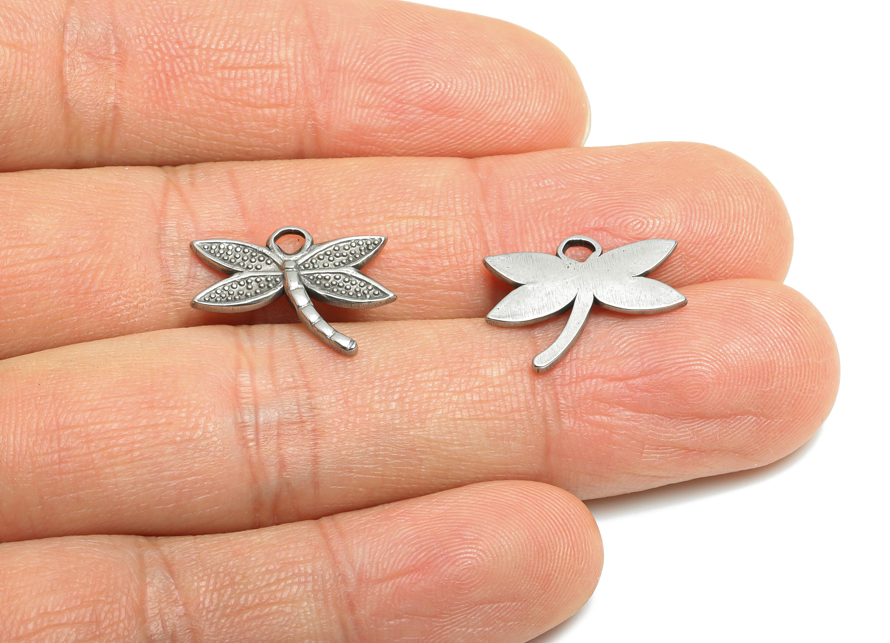 Stainless Steel Dragonfly Pendant - Dragonfly Textured Charm - Elegant Insect Pendant - Animal Charm for Jewelry - 12x17x1.23mm - SS1871 - DOMEDBAZAAR