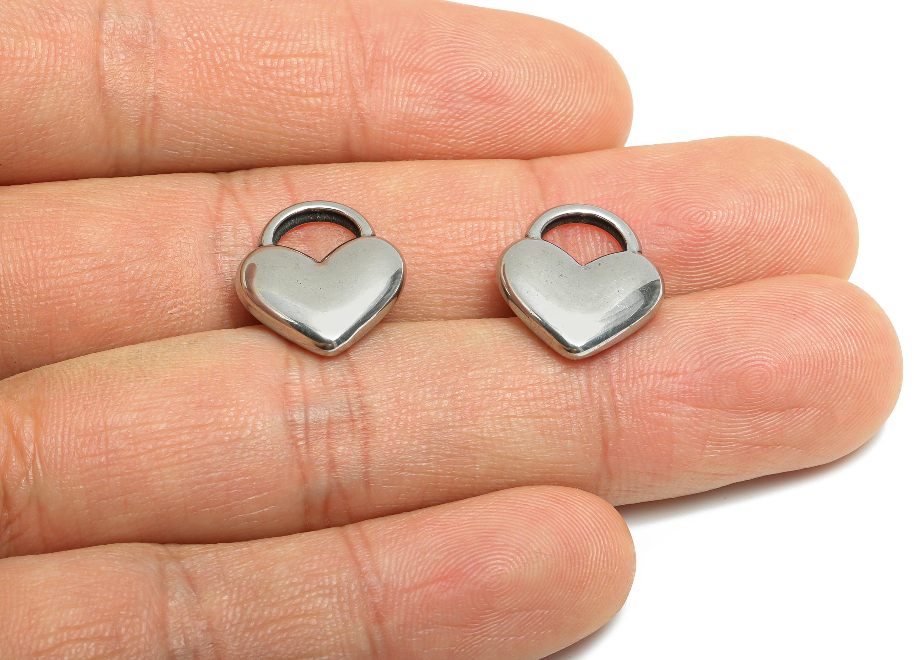 Stainless Steel Heart Charms - Smooth Heart Lock Pendant - Vintage Heart Lock Design - Symbolic Love Lock Jewelry - 16x14x3.72mm - SS1950 - DOMEDBAZAAR