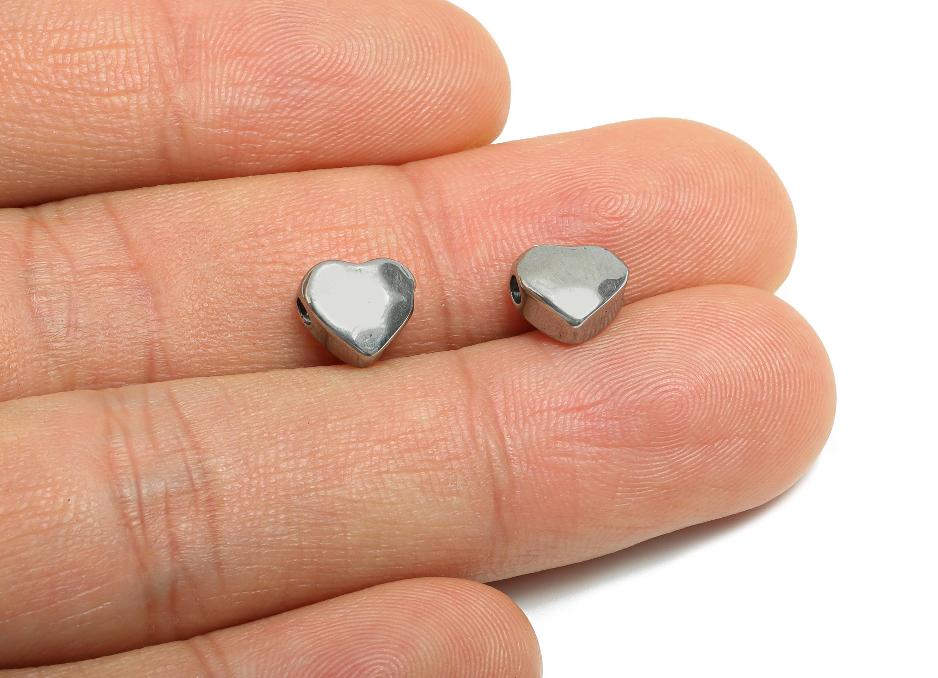 Stainless Steel Heart Bead - Smooth Silver Heart Bracelet Bead - Romantic Heart Jewelry - Minimalist Steel Accent - 8.45x7.48x4.2mm - SS1887 - DOMEDBAZAAR