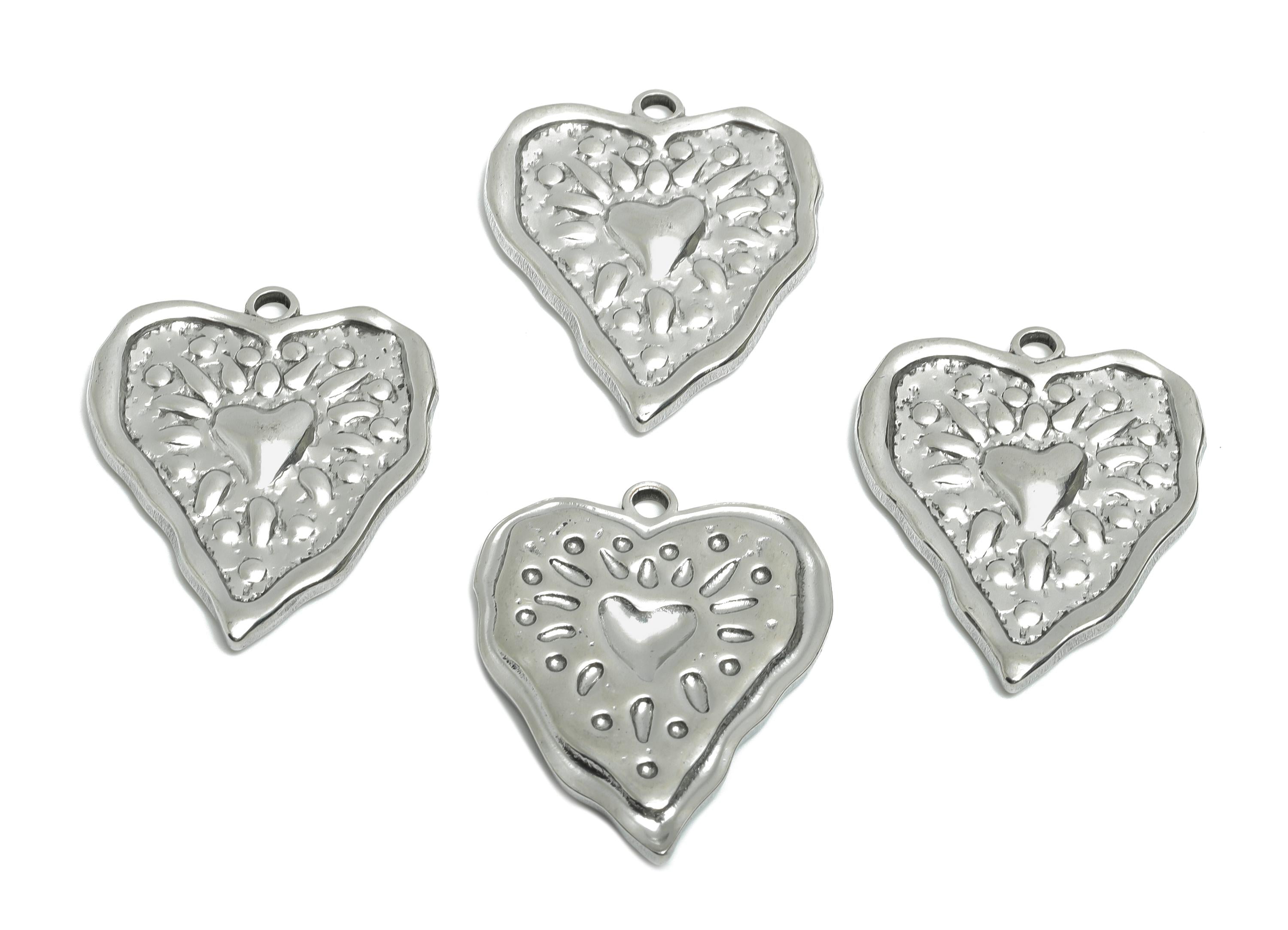 Stainless Steel Heart Charms - Hammered Modern Heart Pendant for Necklace - Romantic Heart Jewelry - Steel Finding - 35.97x29x2mm - SS1883 - DOMEDBAZAAR