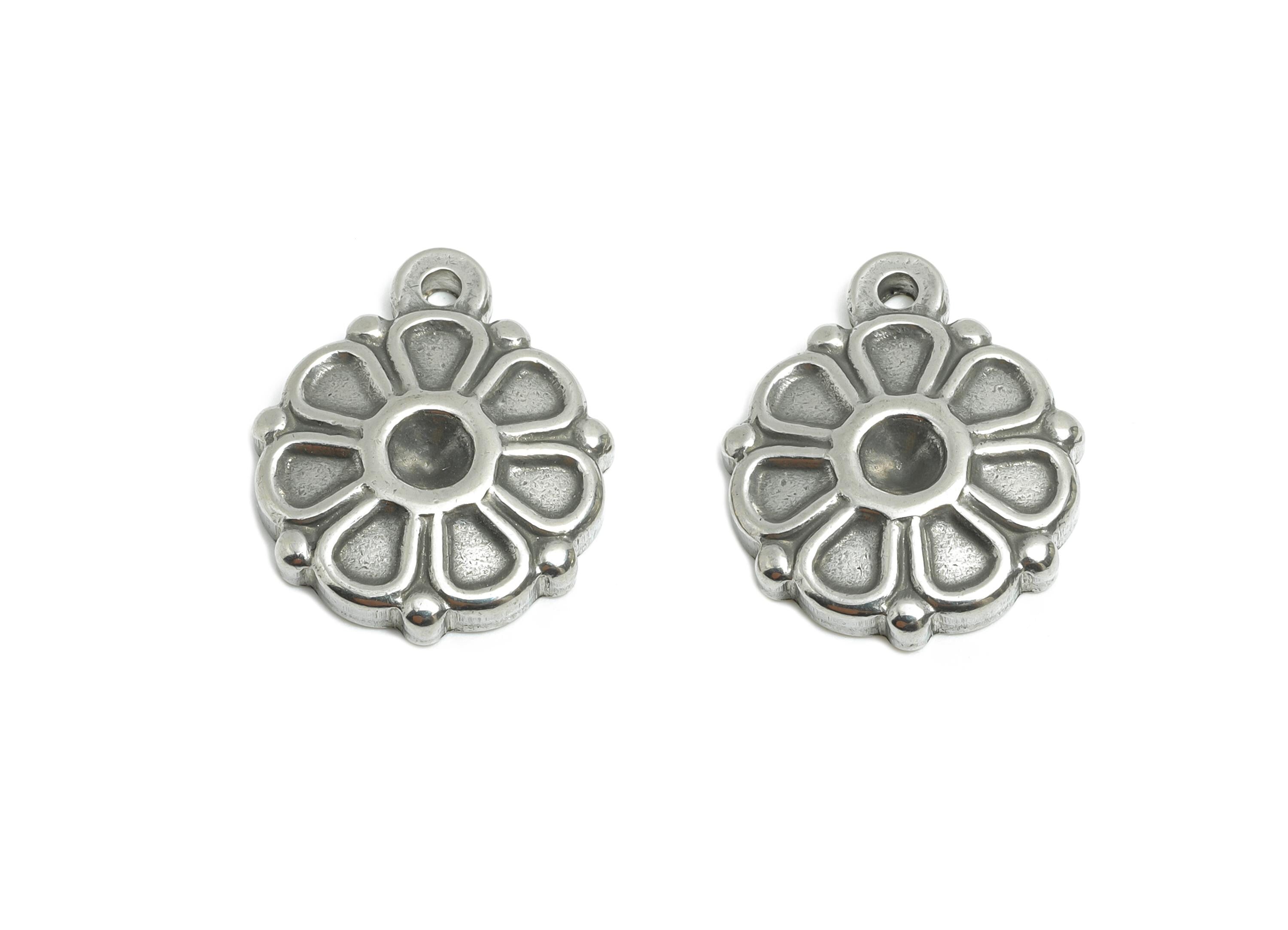 Steel Daisy Charms - Floral Necklace Pendant with Daisy - Textured Flower Charm For Pearl - Nature Steel Charm - 19x16x3.12mm - SS1738 - DOMEDBAZAAR