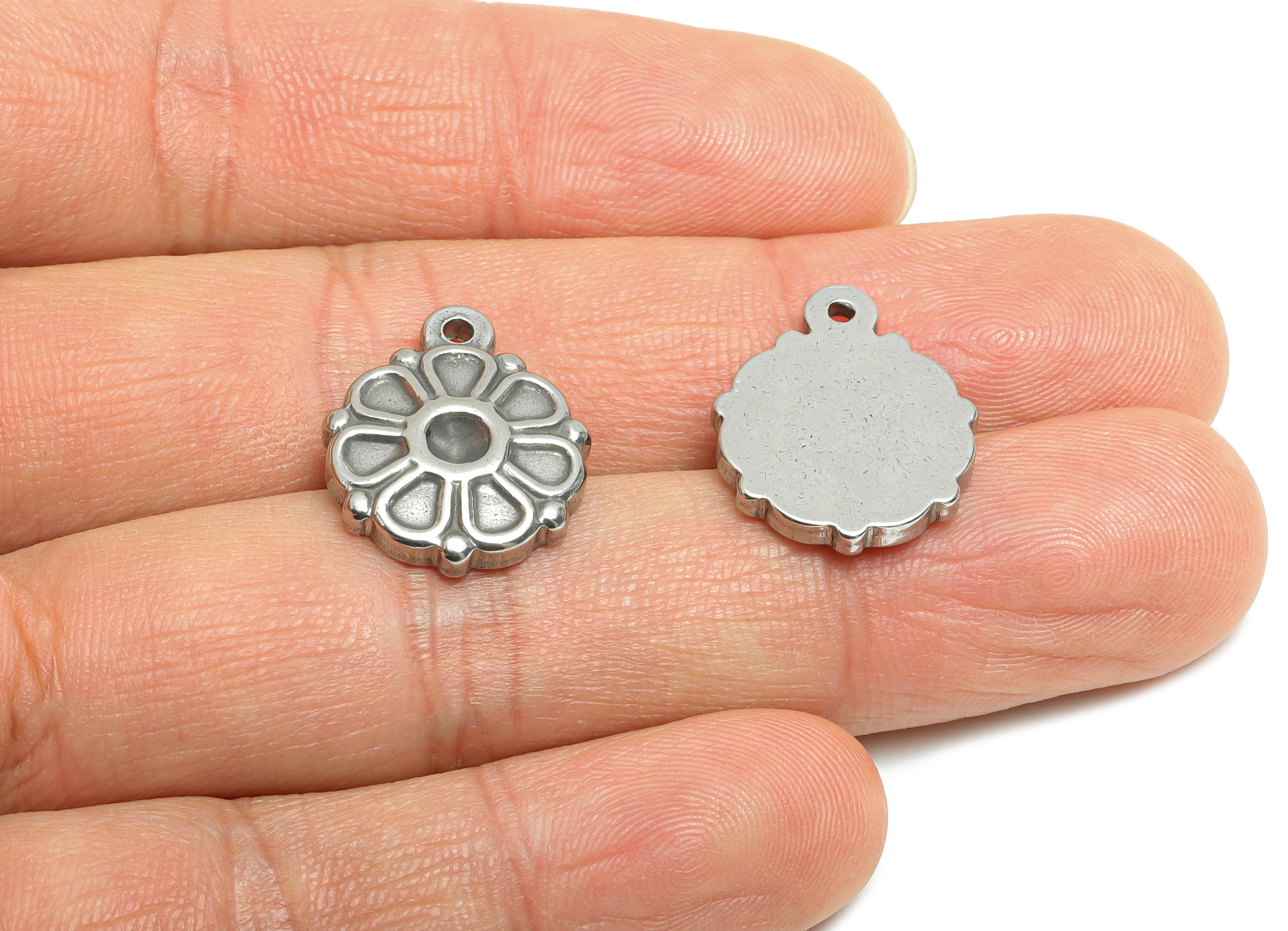Steel Daisy Charms - Floral Necklace Pendant with Daisy - Textured Flower Charm For Pearl - Nature Steel Charm - 19x16x3.12mm - SS1738 - DOMEDBAZAAR
