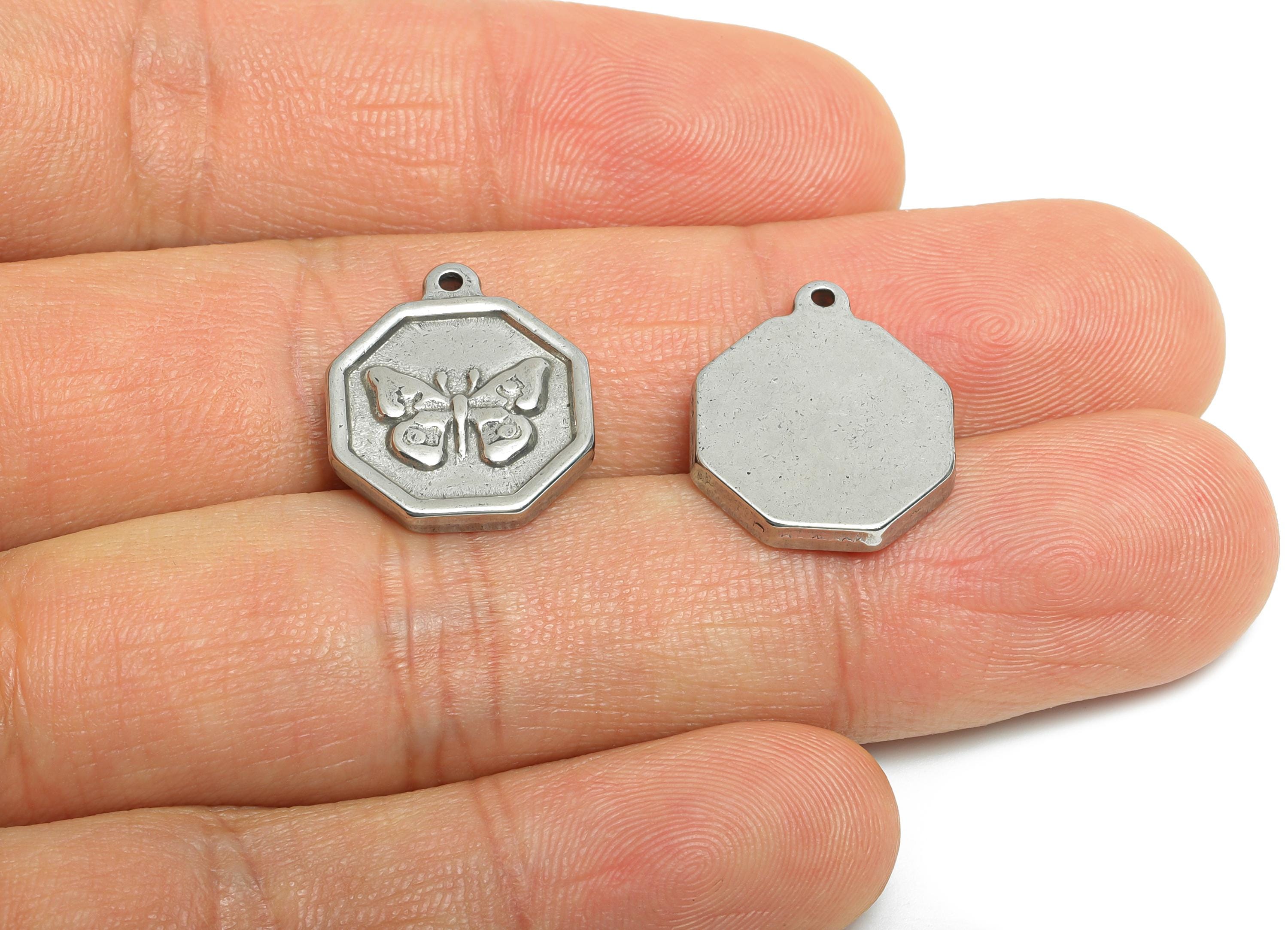 Steel Butterfly Charm - Detailed Silver Insect Charm - Vintage Flying Butterfly Geometric Charm - Steel Jewelry - 18.25x16.37x2.5mm - SS1900 - DOMEDBAZAAR