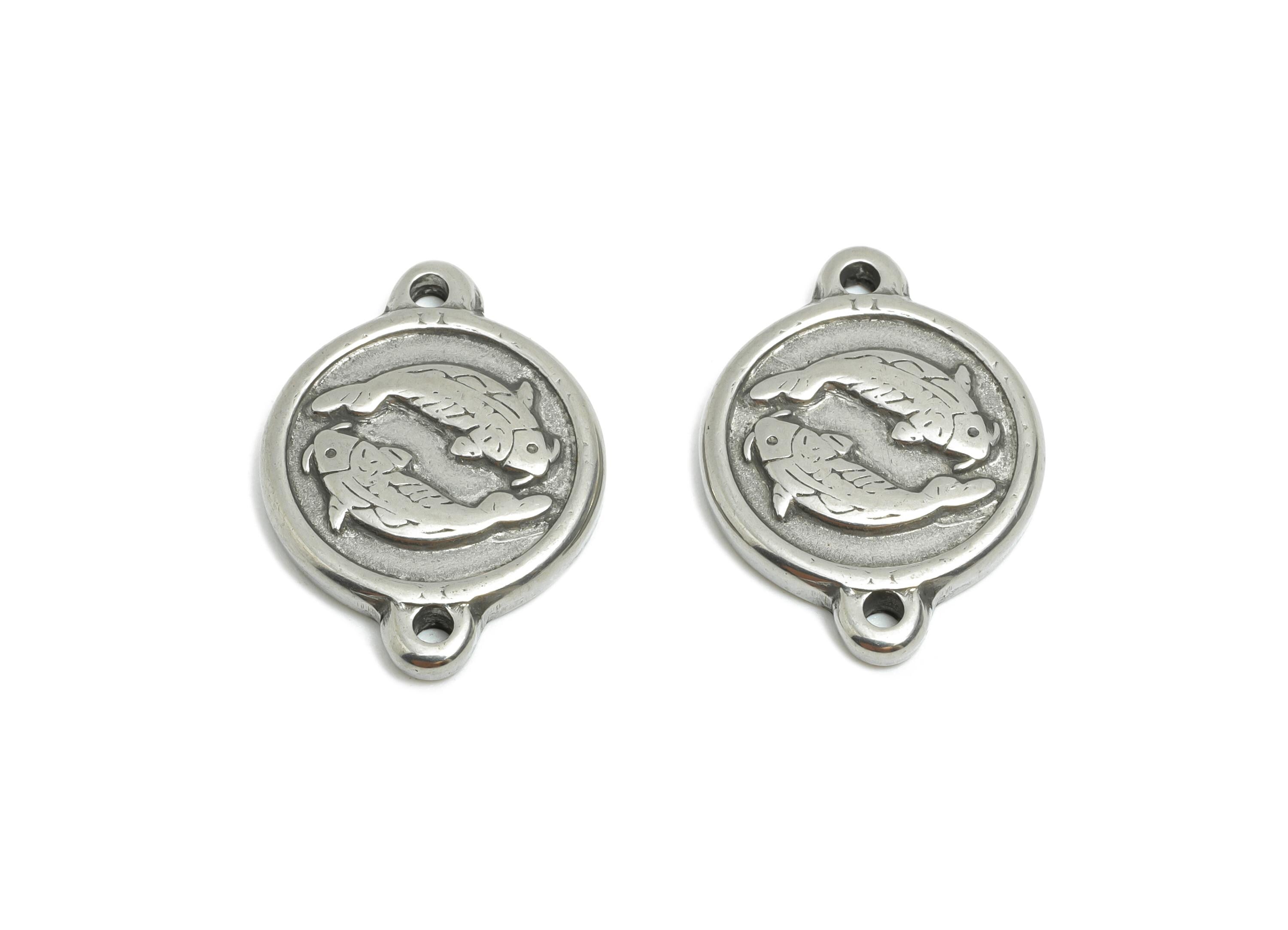 Steel Pisces Zodiac Connector - Marine Fish Jewelry For Bracelet - Pisces Astrology Charm for Necklace - Steel Jewelry - 20x15x2mm -SS1806 - DOMEDBAZAAR