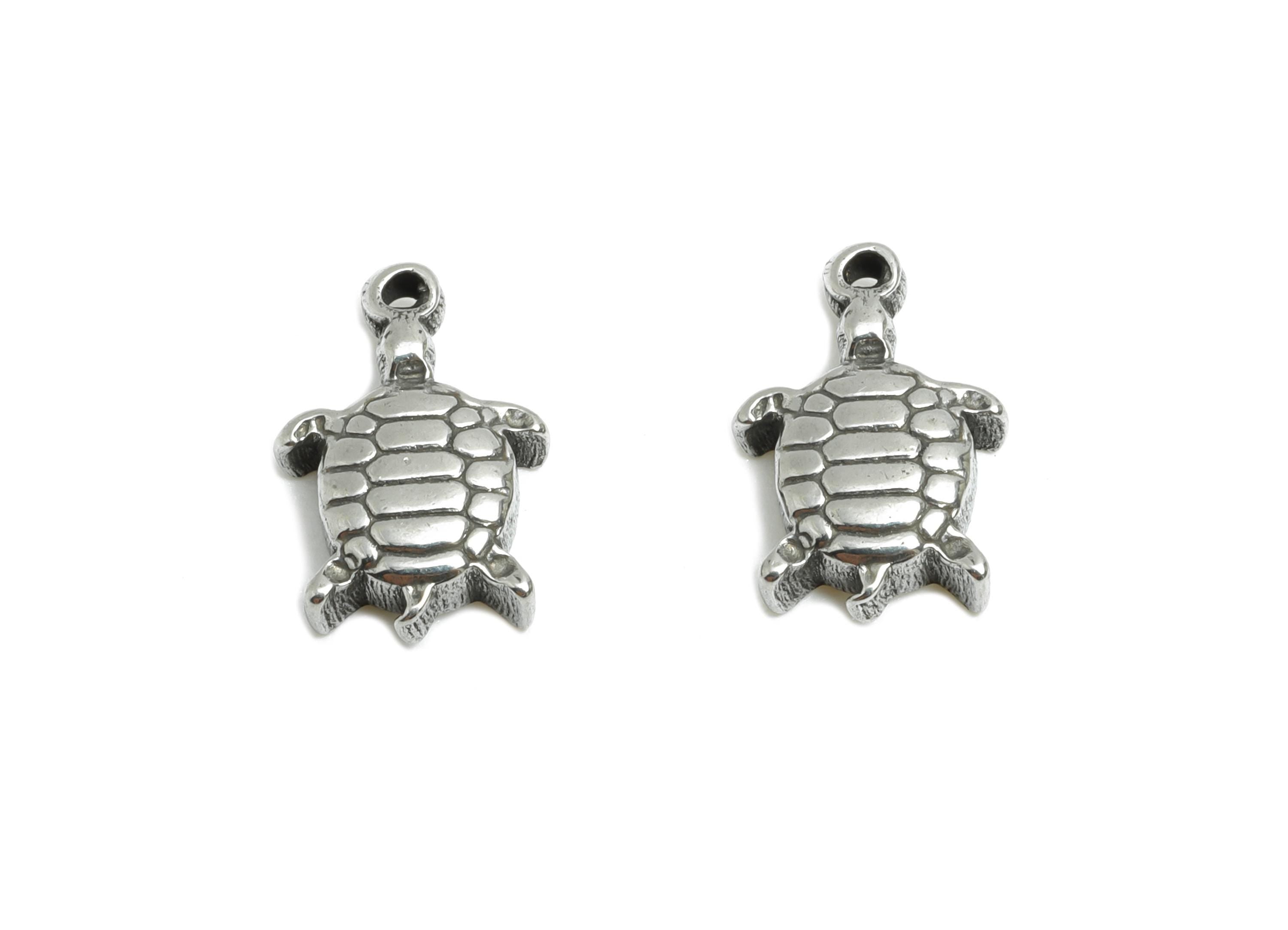 Steel Turtle Earring Charm - Textured Turtle Charm For Bracelet - Miniature Turtle Pendant - Stainless Steel Jewelry - 11x8x2mm - SS1742 - DOMEDBAZAAR