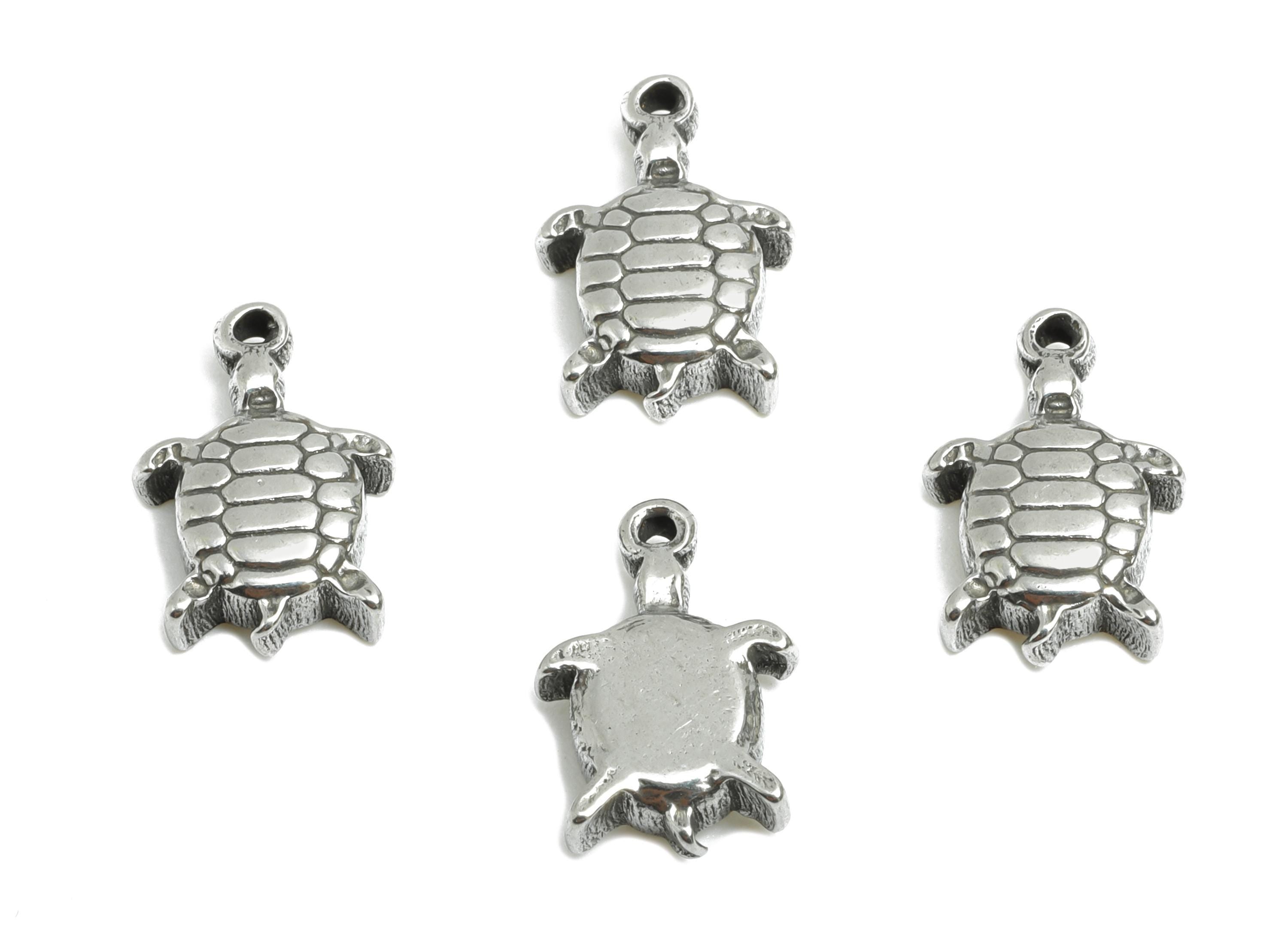 Steel Turtle Earring Charm - Textured Turtle Charm For Bracelet - Miniature Turtle Pendant - Stainless Steel Jewelry - 11x8x2mm - SS1742 - DOMEDBAZAAR