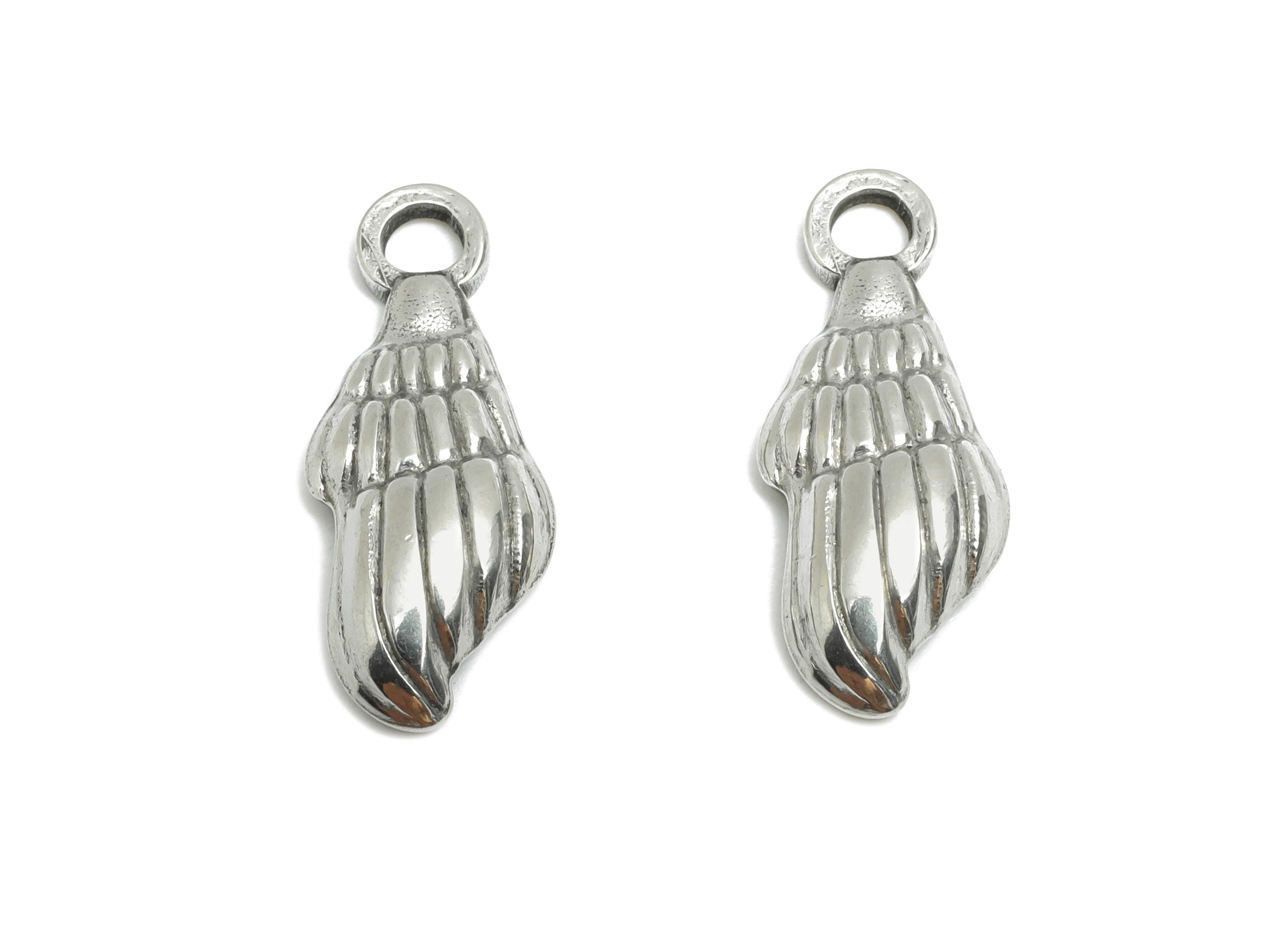 Steel Sea Shell Pendant - Textured Marine Life Pendant - Vintage Spiral Shell Jewelry - Stainless Steel Jewelry - 21x8.6x3mm - SS1786 - DOMEDBAZAAR