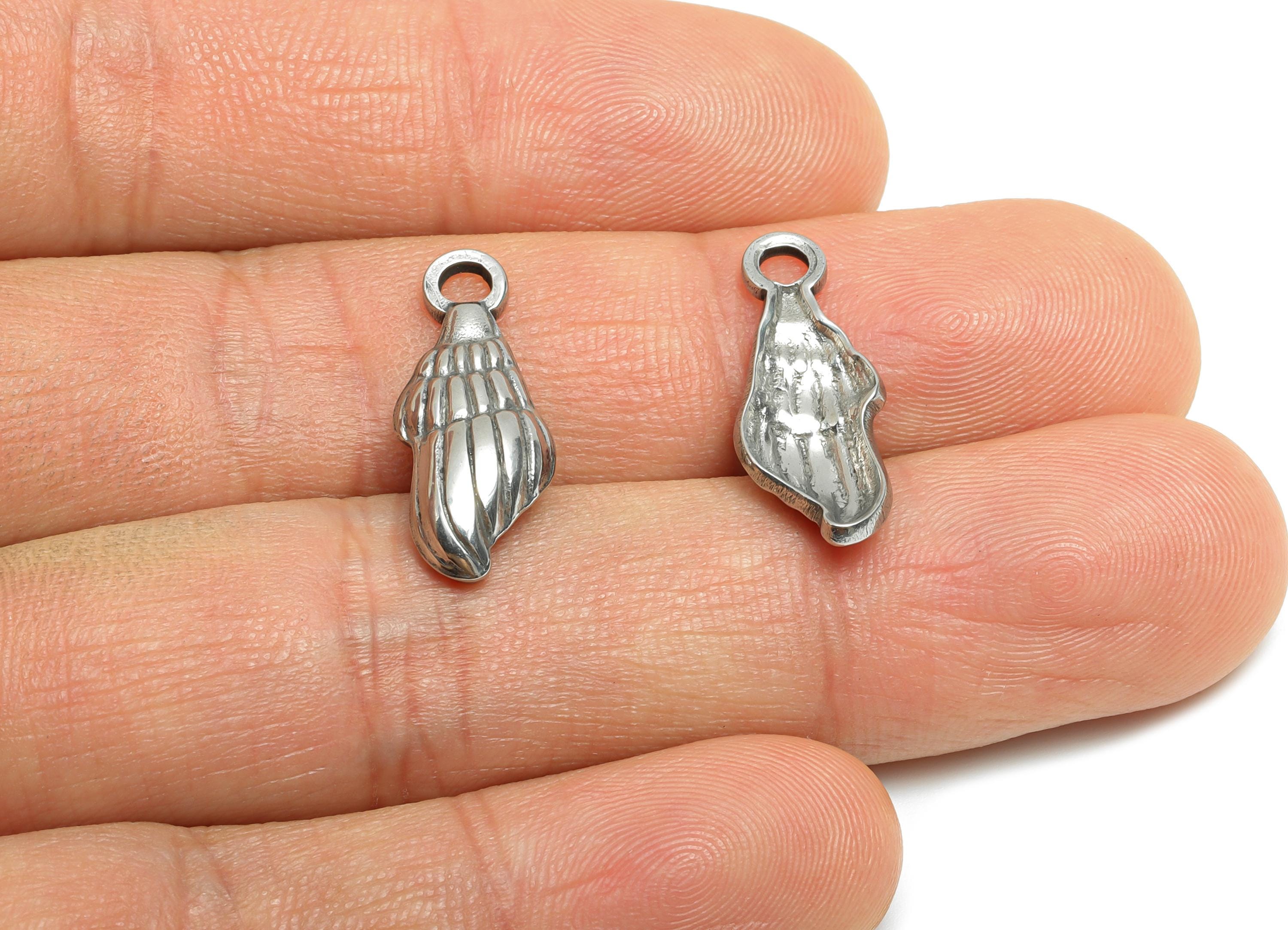 Steel Sea Shell Pendant - Textured Marine Life Pendant - Vintage Spiral Shell Jewelry - Stainless Steel Jewelry - 21x8.6x3mm - SS1786 - DOMEDBAZAAR